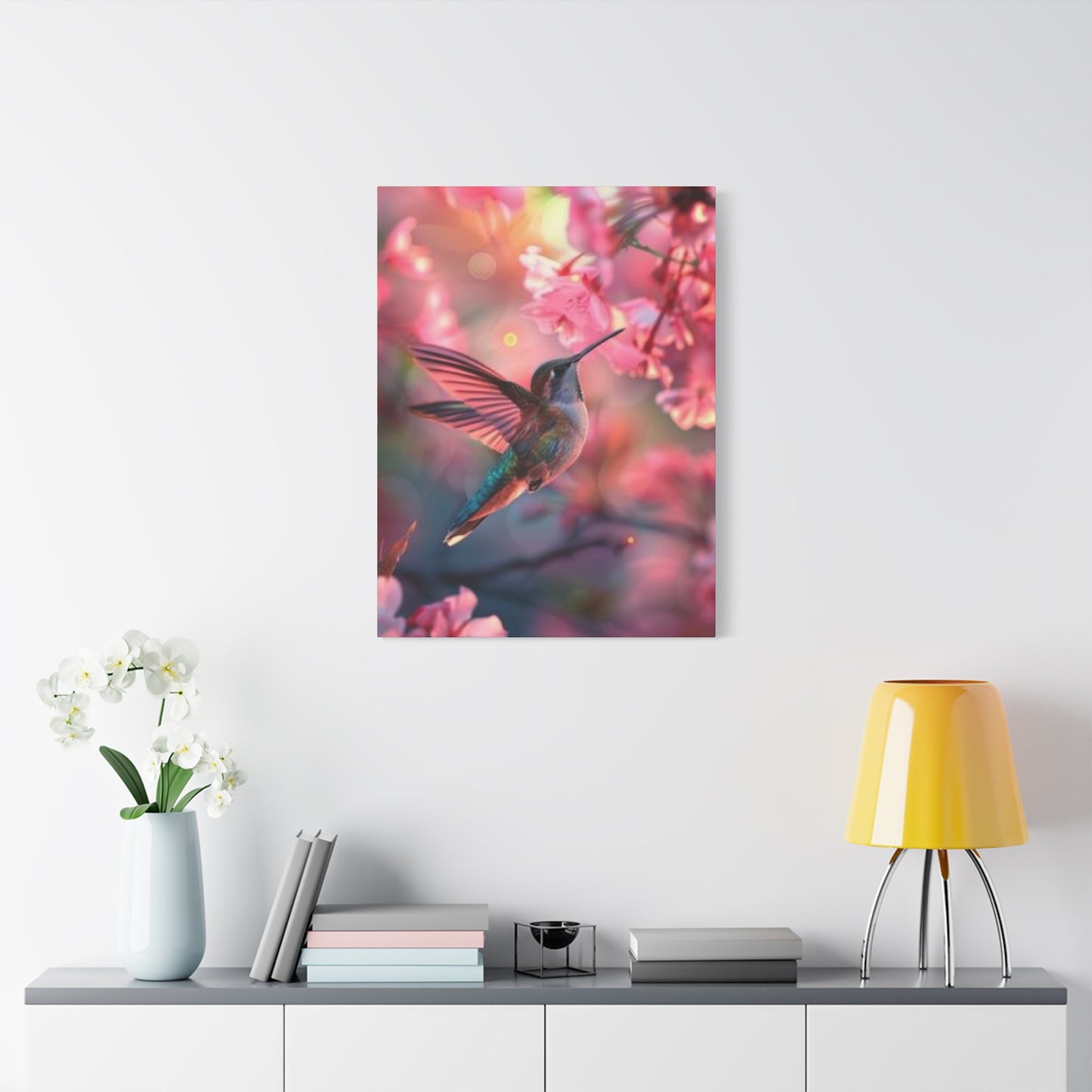 Pink Humming Bird Candid Painting Wall Art & Canvas Prints