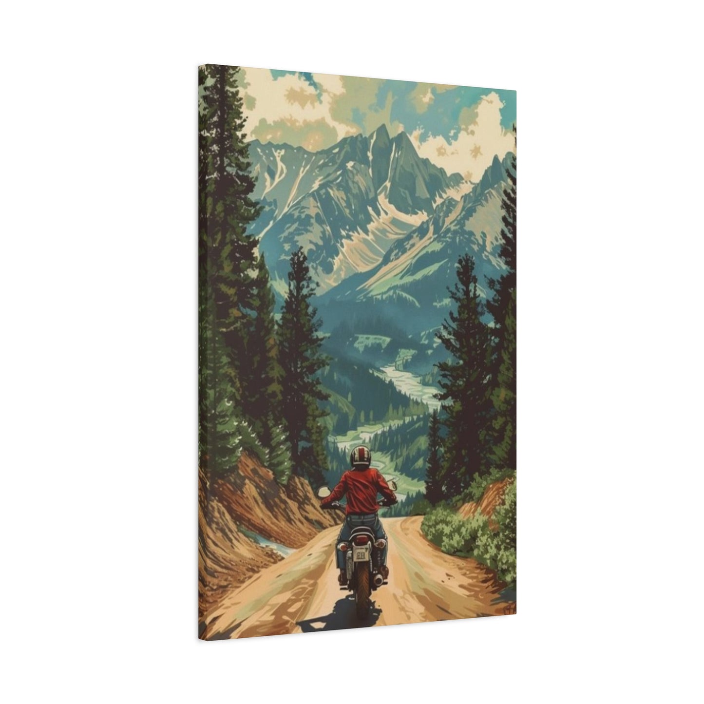 Bike Riding In Mountains Motorcycle Wall Art & Canvas Prints