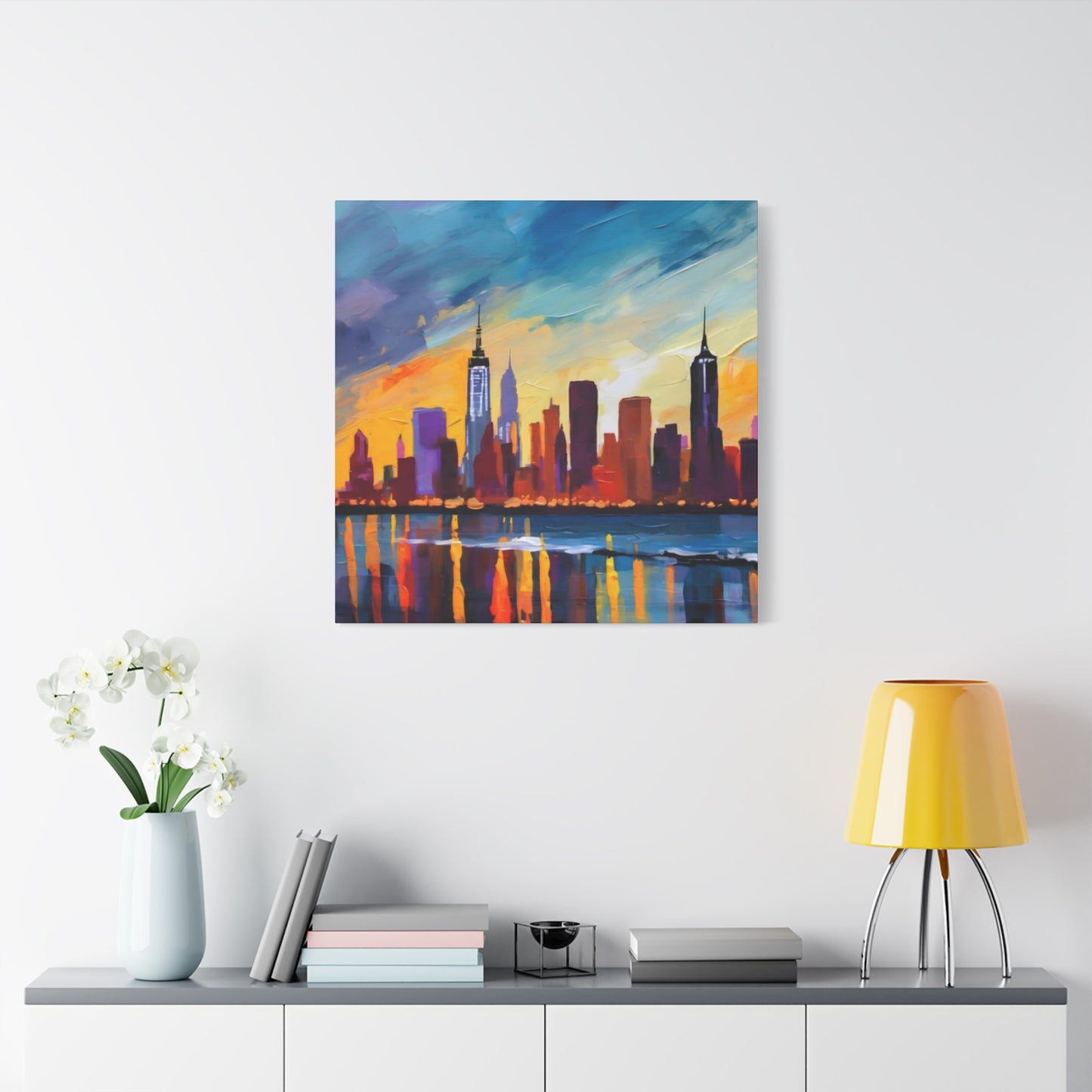 Skyline View From Sea Drawing NYC Skylines Wall Art & Canvas Prints