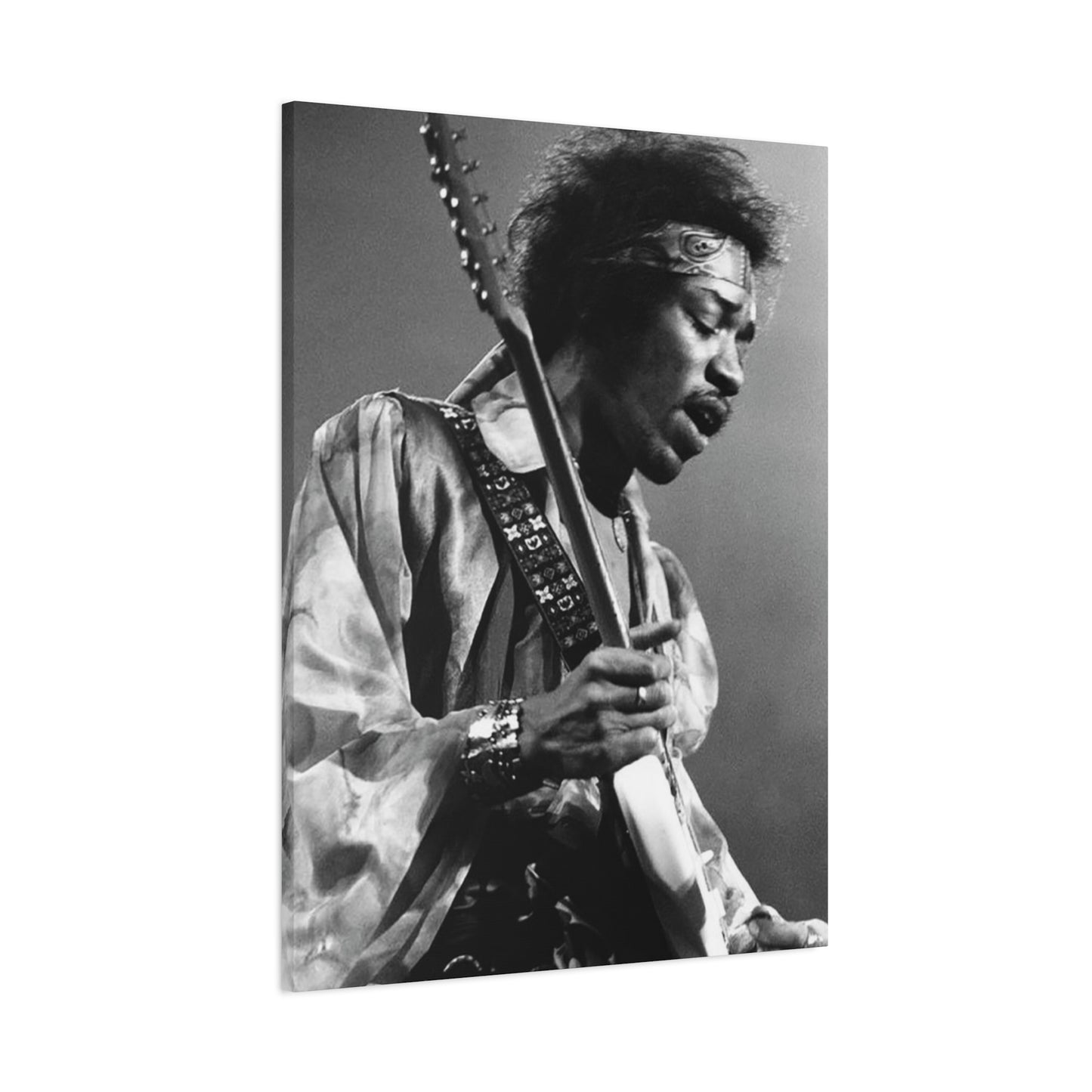 Greyscale Jimi Hendrix Playing Guitar Wall Art & Canvas Prints