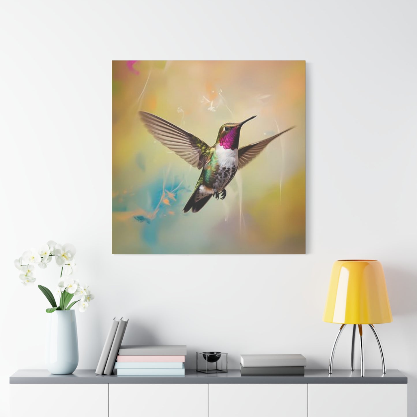 Beautiful Flying Humming Bird Painting Wall Art & Canvas Prints