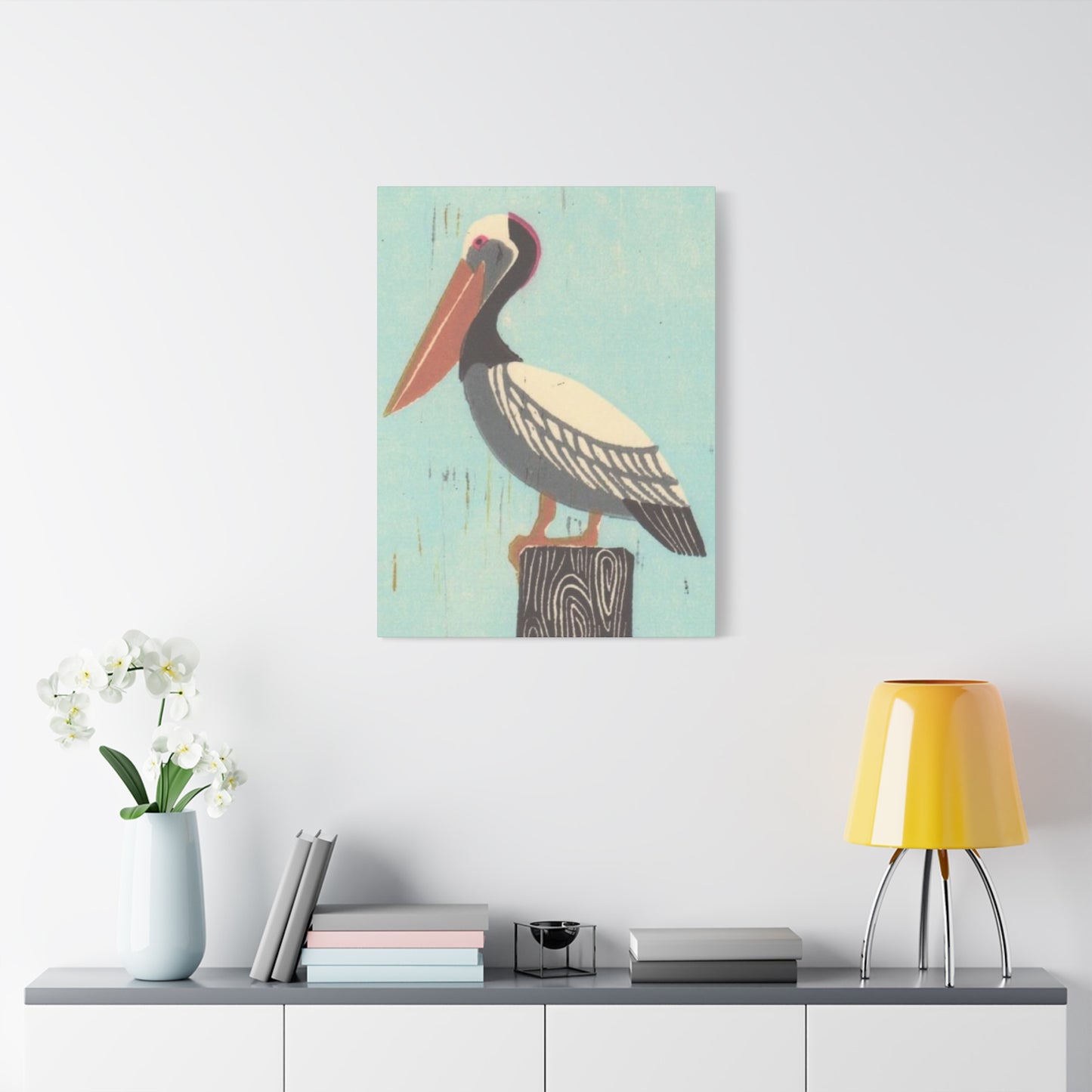 Brown Beak Pelican Colorful Drawing Wall Art & Canvas Prints