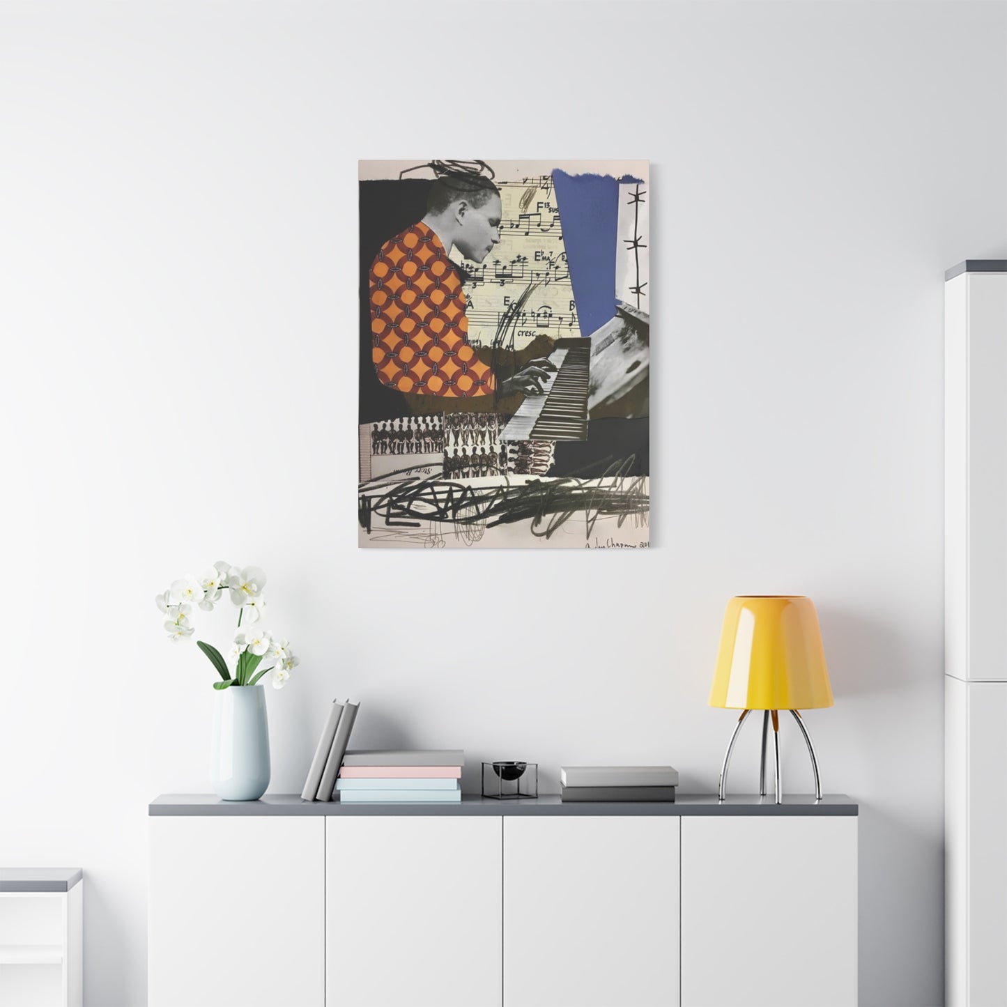 Man Playing Piano Abstract Mixed Media Wall Art & Canvas Prints