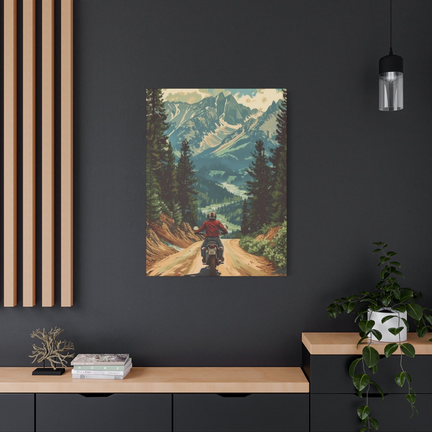 Bike Riding In Mountains Motorcycle Wall Art & Canvas Prints