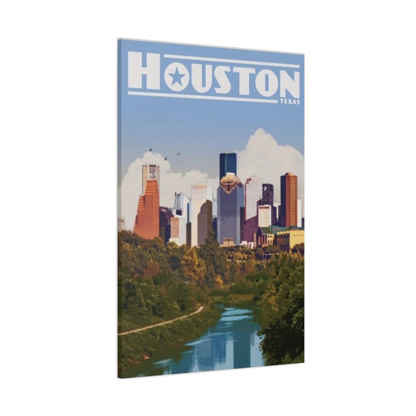 Colorful Charming Houston Skyline Painting Wall Art & Canvas Prints