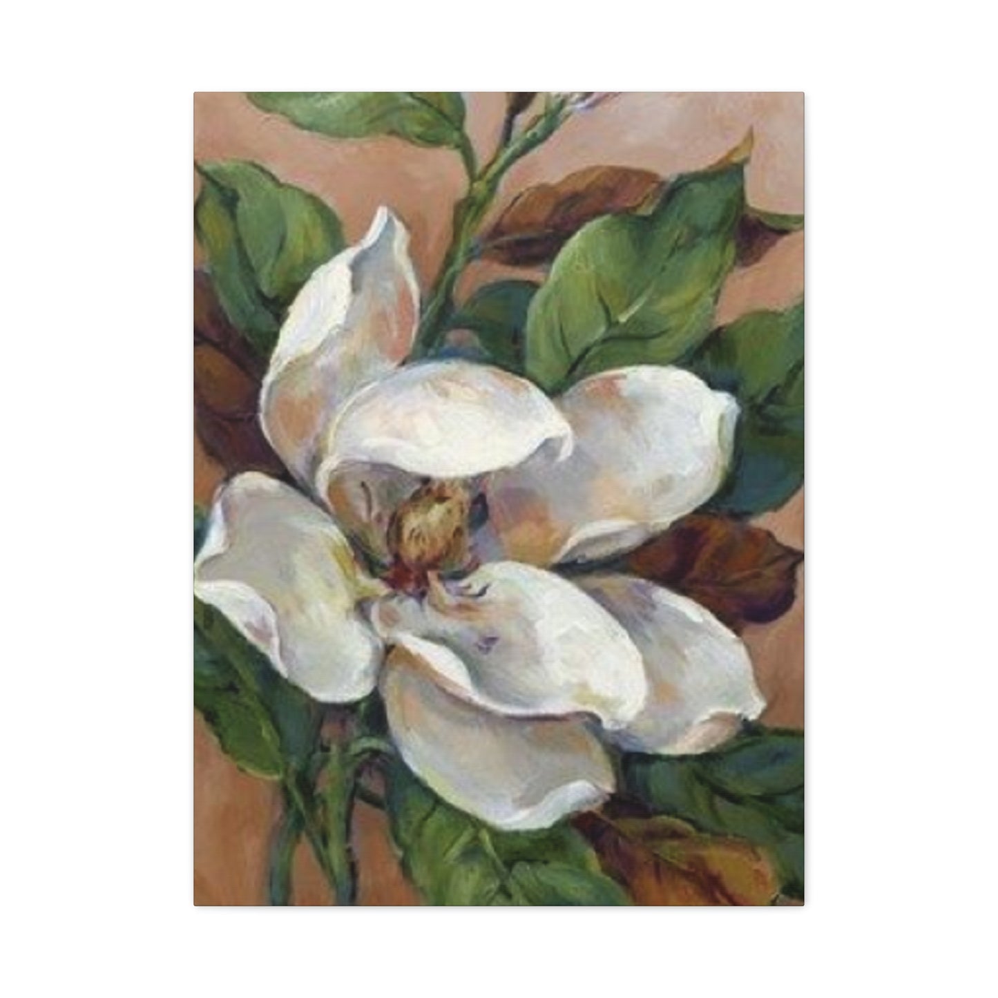 White Magnolia Flower with Leaves Painting Wall Art & Canvas Prints