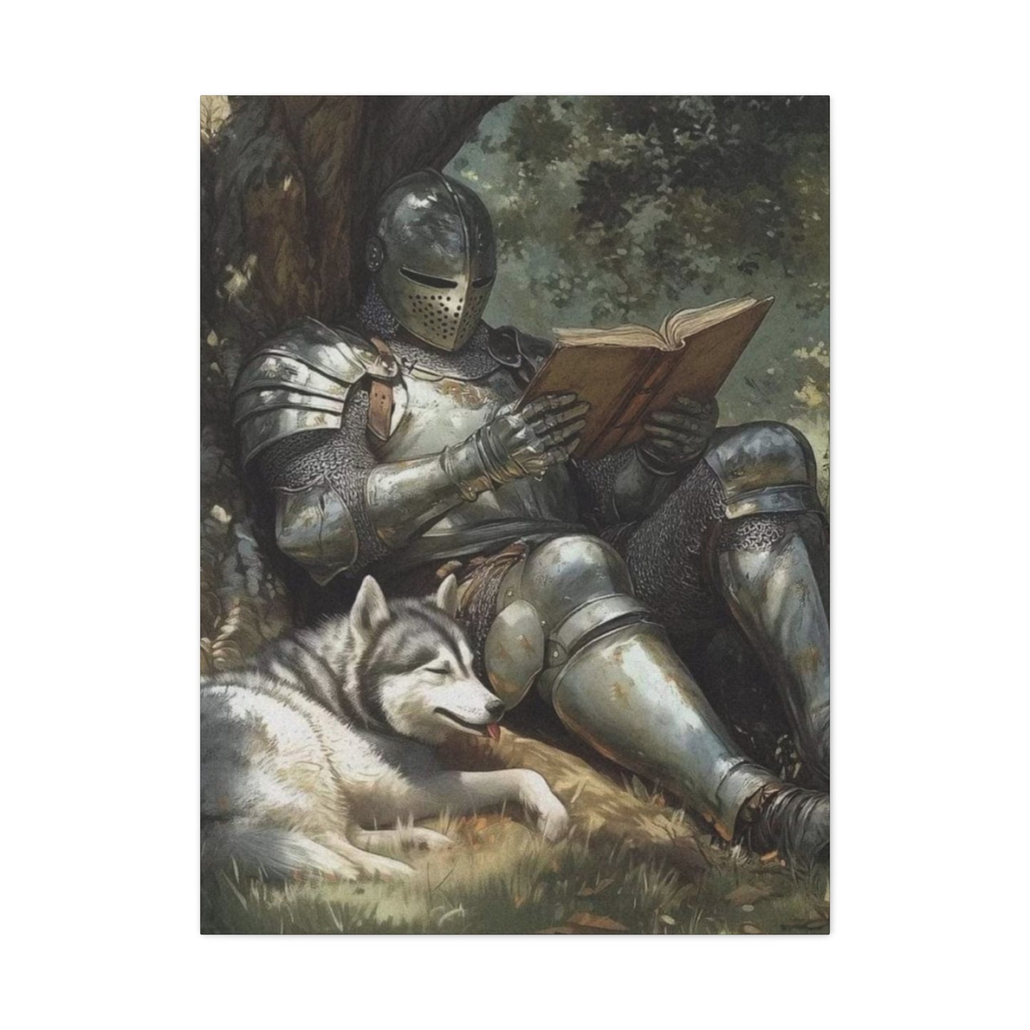 Warrior Reading Book with Husky Wall Art & Canvas Prints