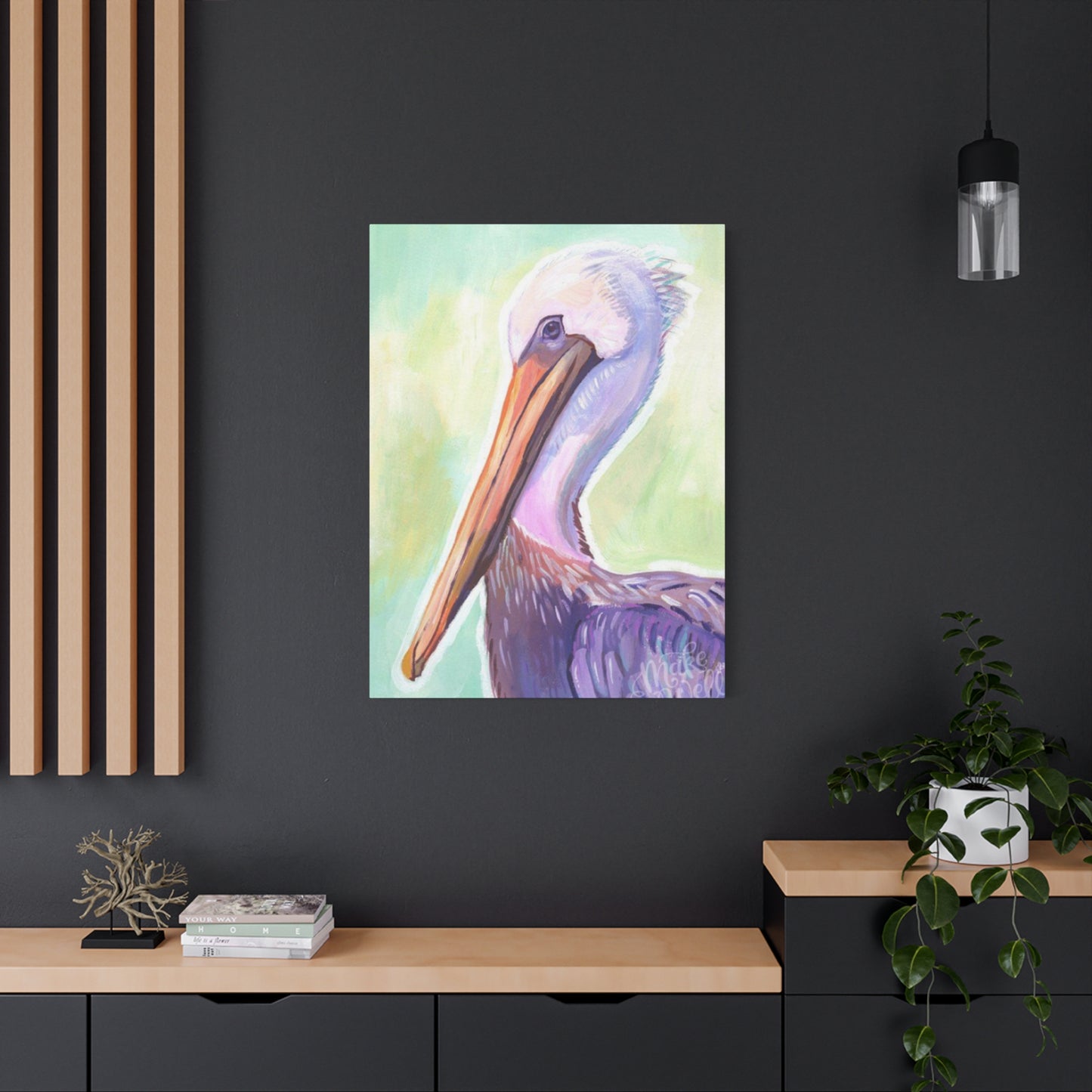 Purple Pelican Painting Wall Art & Canvas Prints