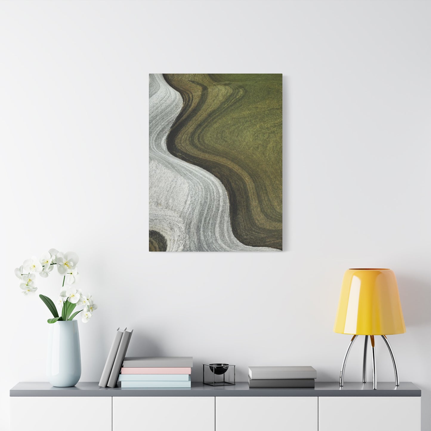 Olive Green & White Waves Wall Art & Canvas Prints