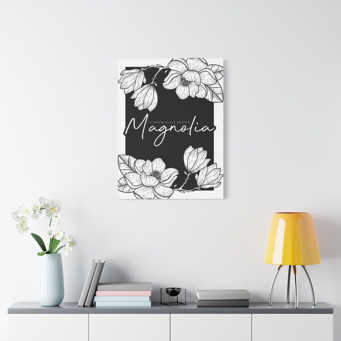 Magnolia Flower White Drawing Wall Art & Canvas Prints