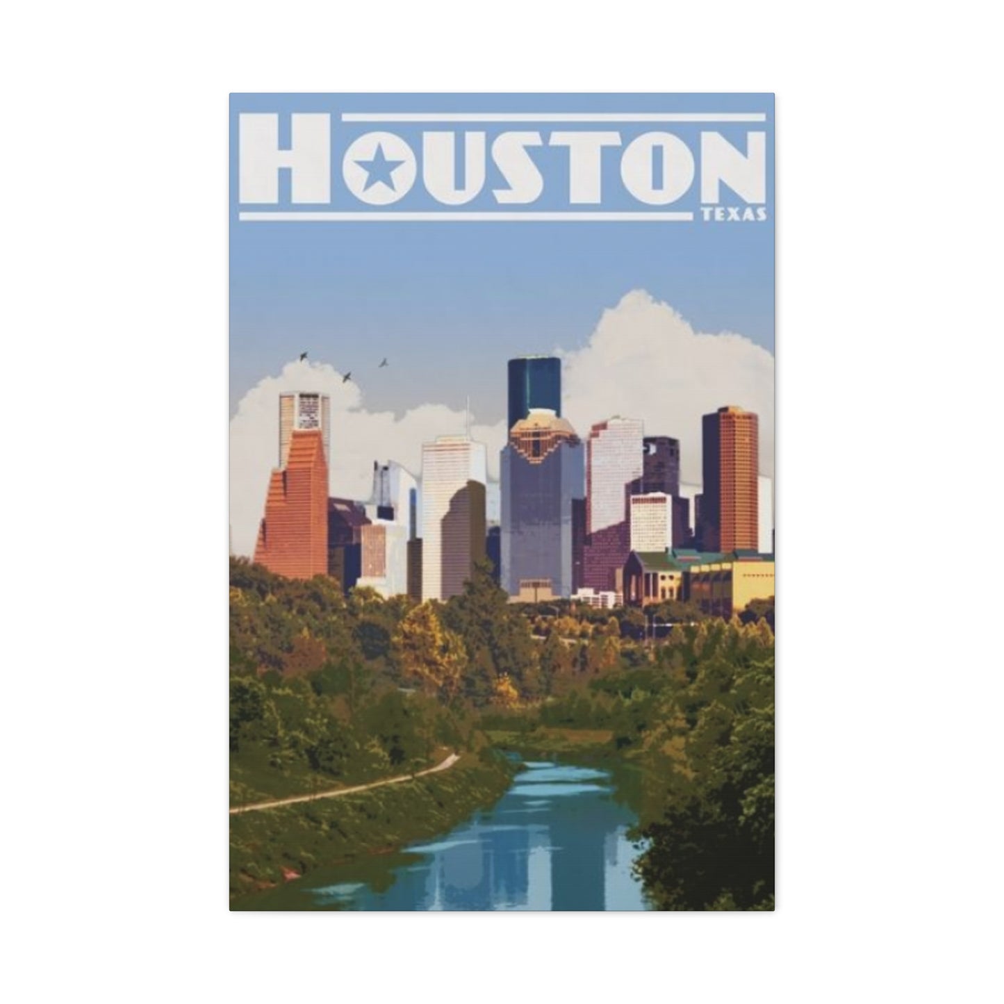 Colorful Charming Houston Skyline Painting Wall Art & Canvas Prints