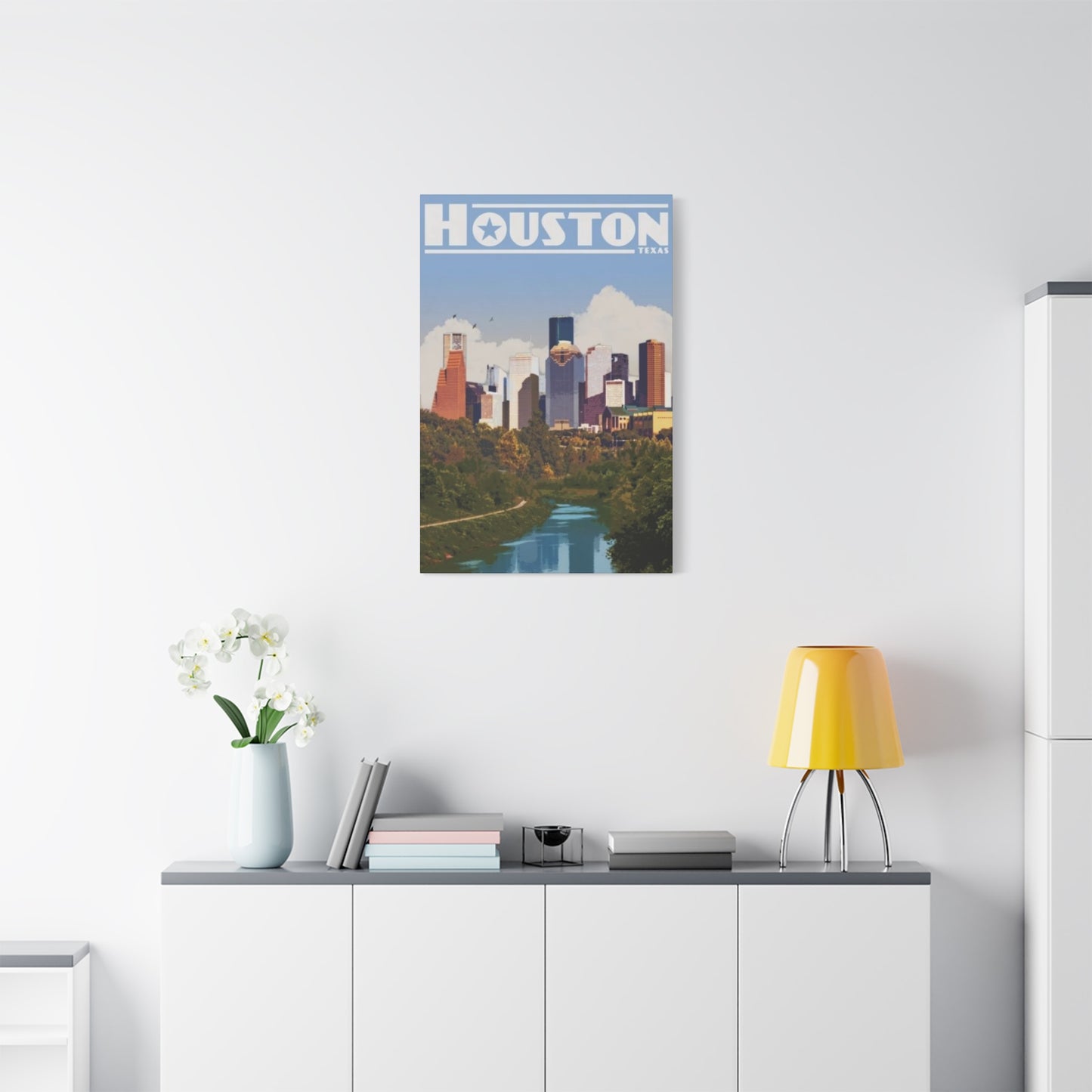 Colorful Charming Houston Skyline Painting Wall Art & Canvas Prints