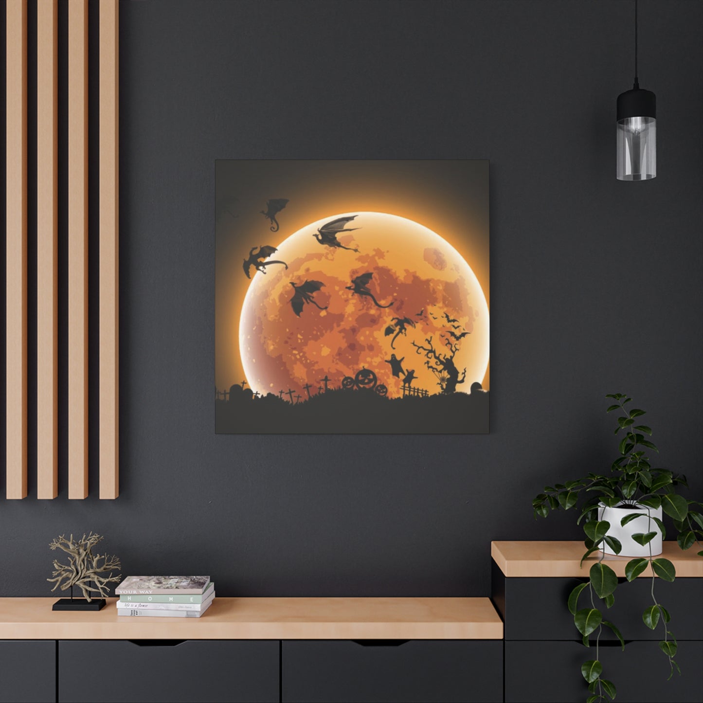 Full Moon Dragon Halloween Wall Art & Canvas Prints