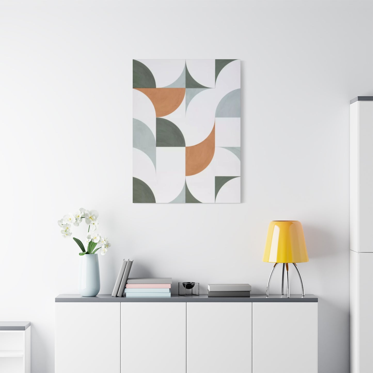 White & Olive Green Pattern Drawing Wall Art & Canvas Prints