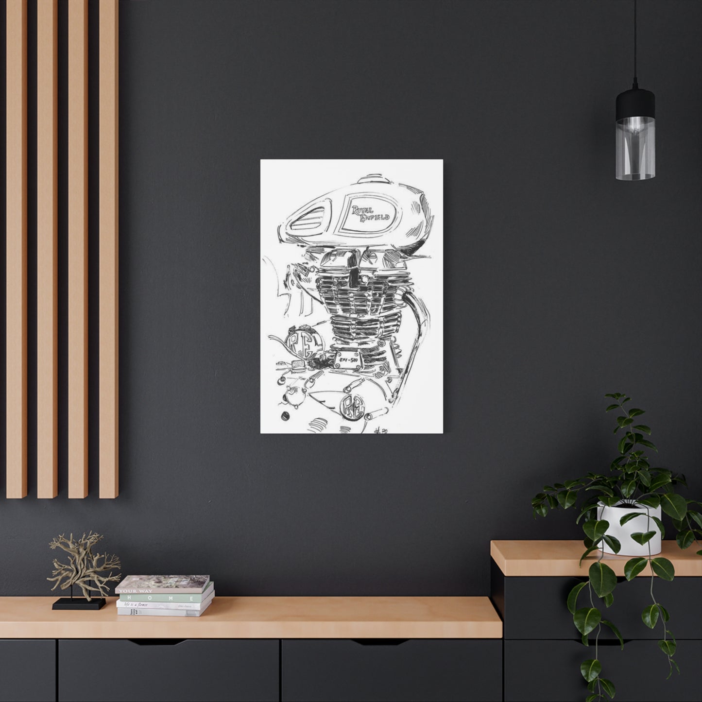 Royal Enfield Engine Drawing Motorcycle Wall Art & Canvas Prints