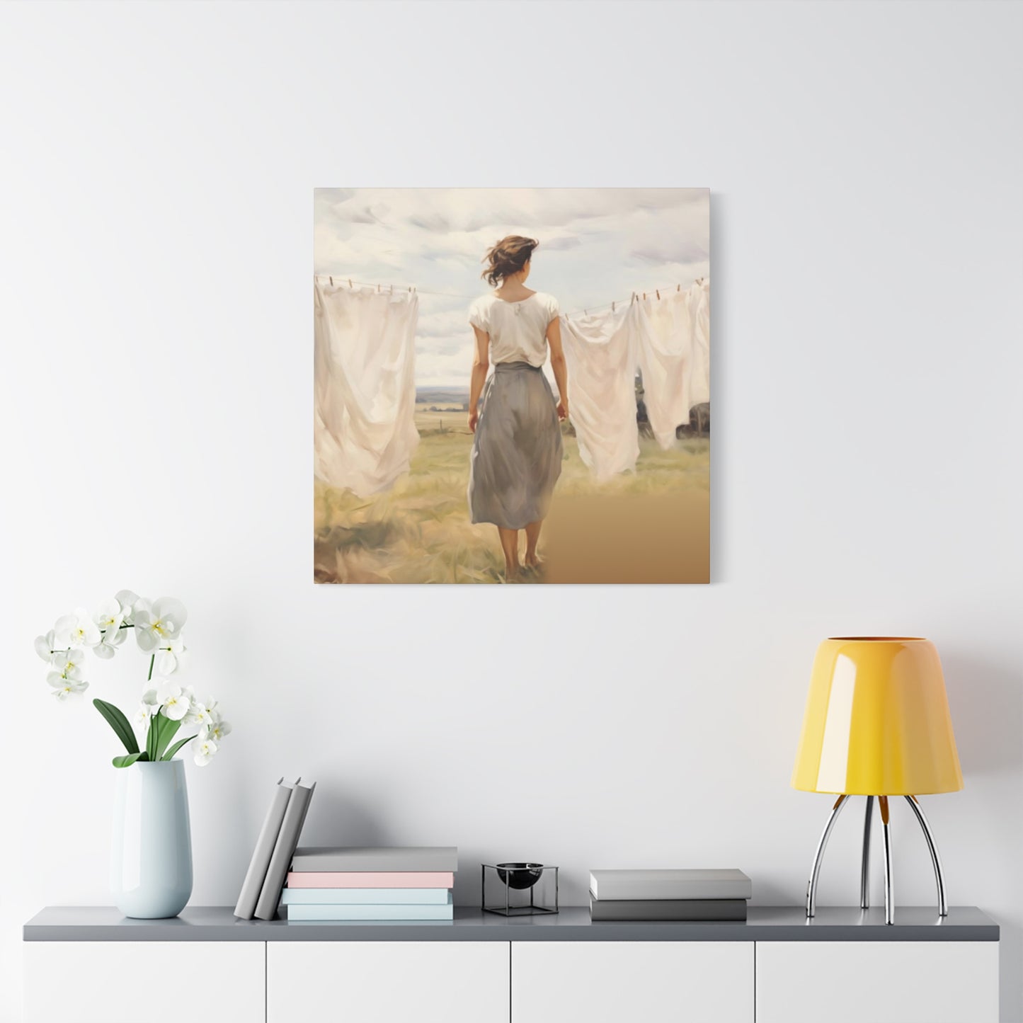 Women Drying White Clothes Laundry Wall Art & Canvas Prints