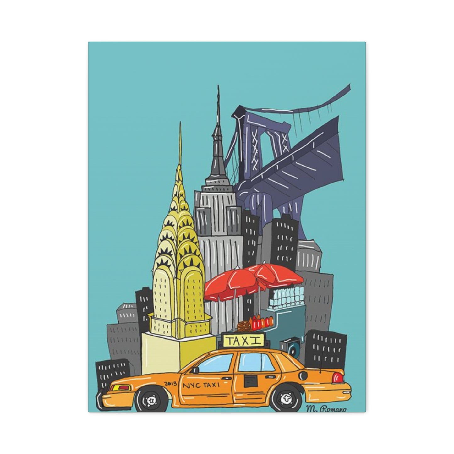 Manhattan & Taxi in New York City Skyline Wall Art & Canvas Prints