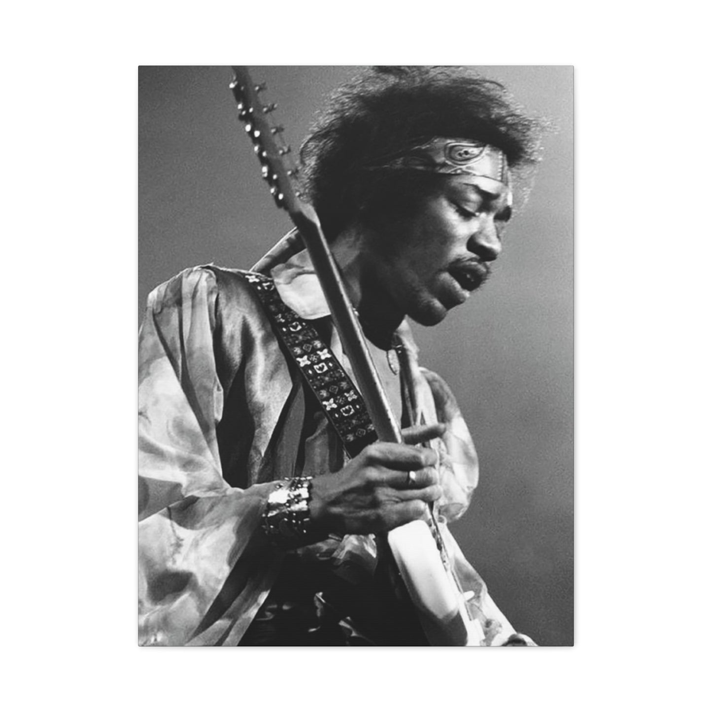 Greyscale Jimi Hendrix Playing Guitar Wall Art & Canvas Prints