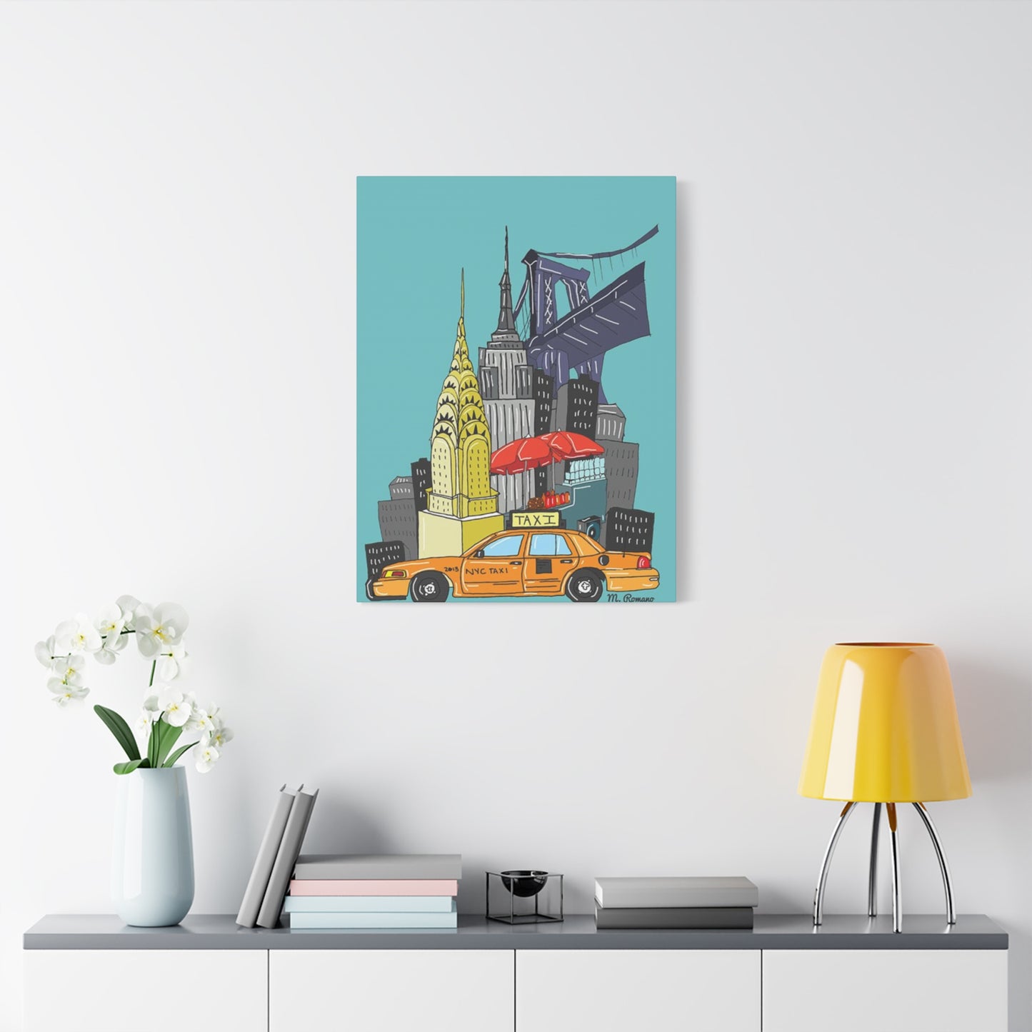 Manhattan & Taxi in New York City Skyline Wall Art & Canvas Prints