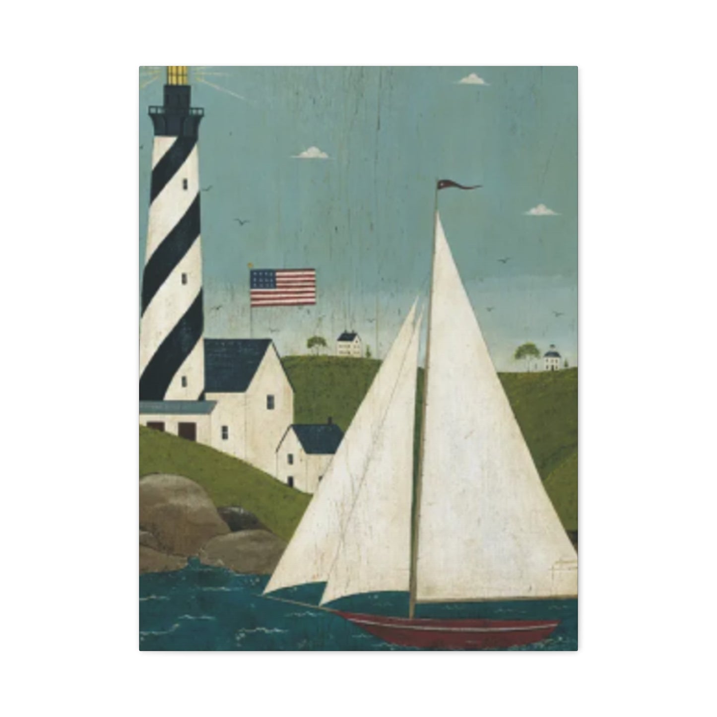 Lighthouse And Sailboat Kimble Warren Wall Art & Canvas Prints