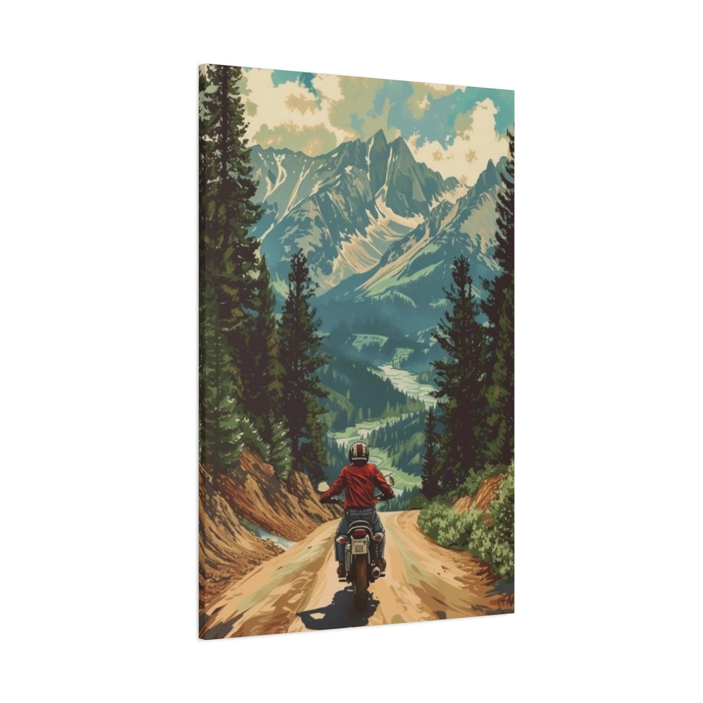 Bike Riding In Mountains Motorcycle Wall Art & Canvas Prints