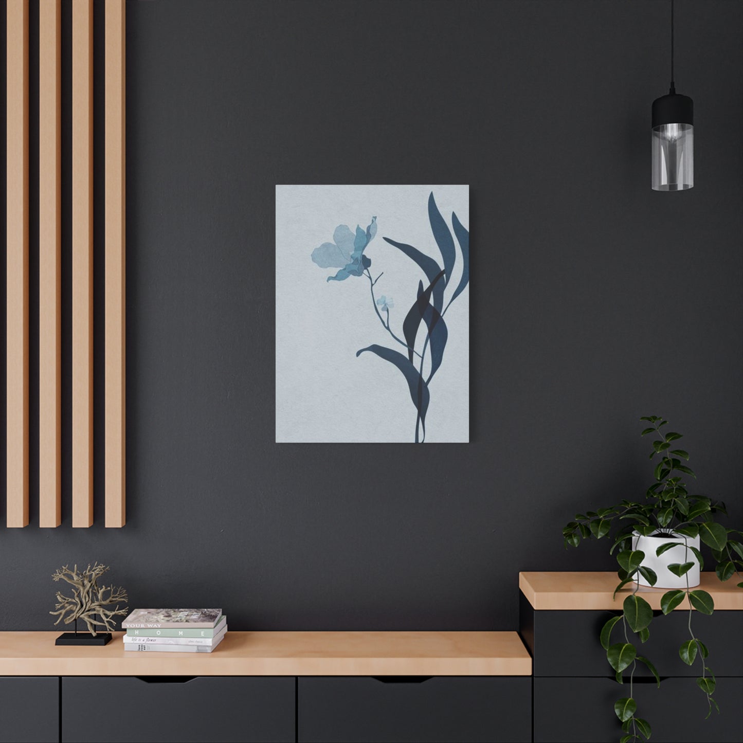 Blue Flower with Leaf Entryway Wall Art & Canvas Prints