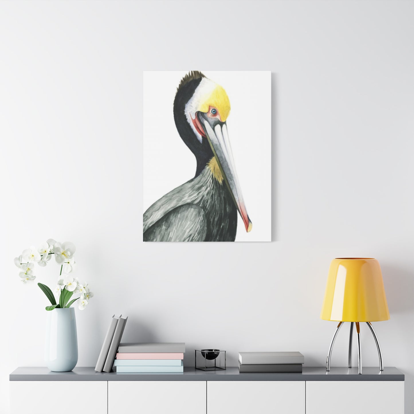 Long Beak Pelican Candid Drawing Wall Art & Canvas Prints