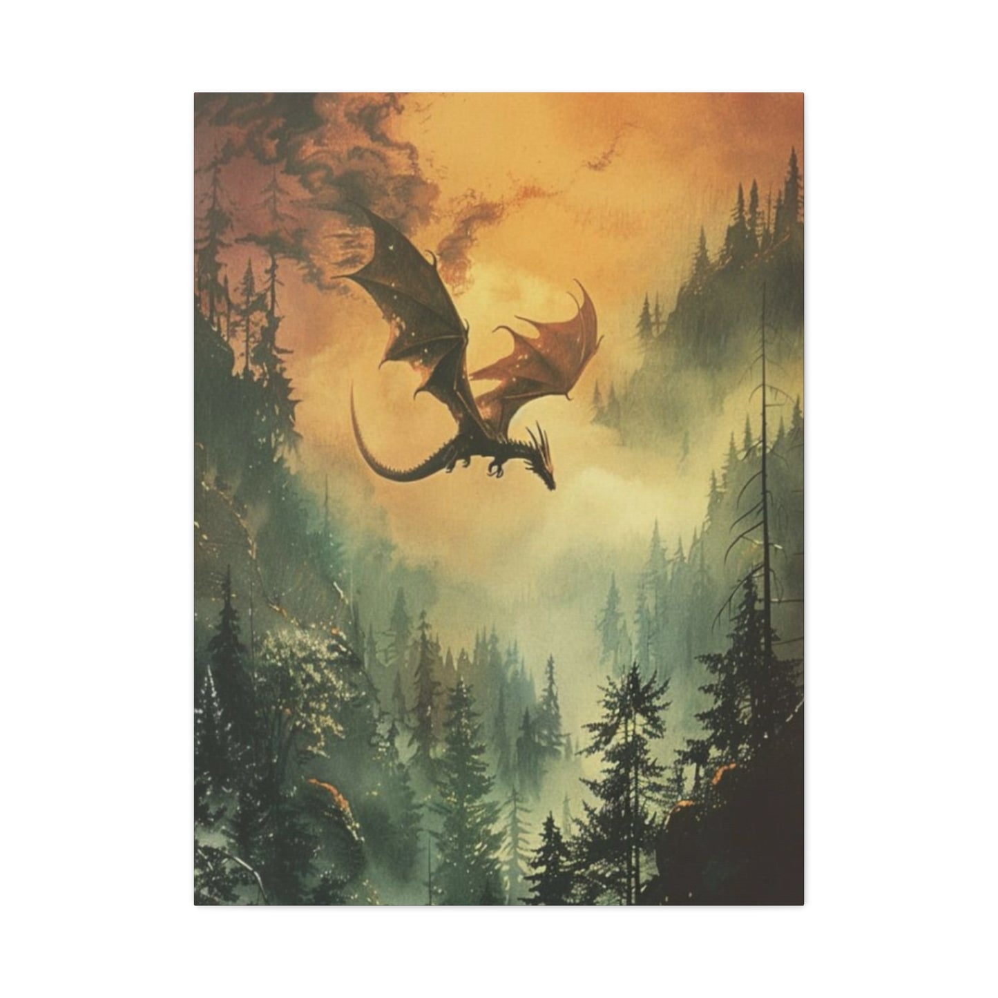 Dragon Flying over Forest Wall Art & Canvas Prints