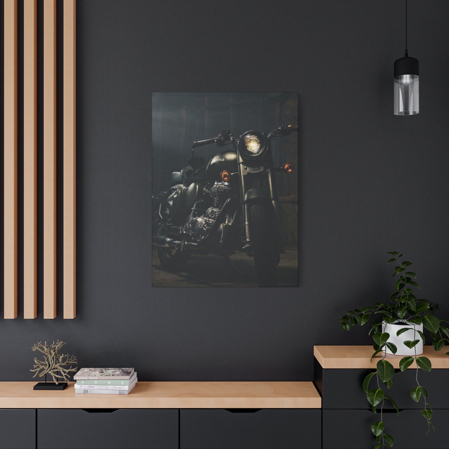 Black Classic Royal Enfield Motorcycle Wall Art & Canvas Prints