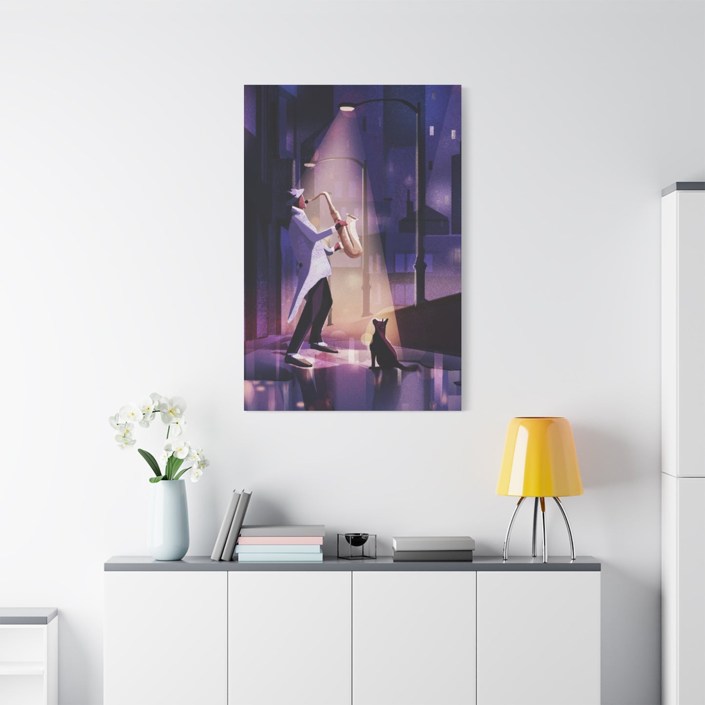 Saxophone Artist with Cat Wall Art & Canvas Prints