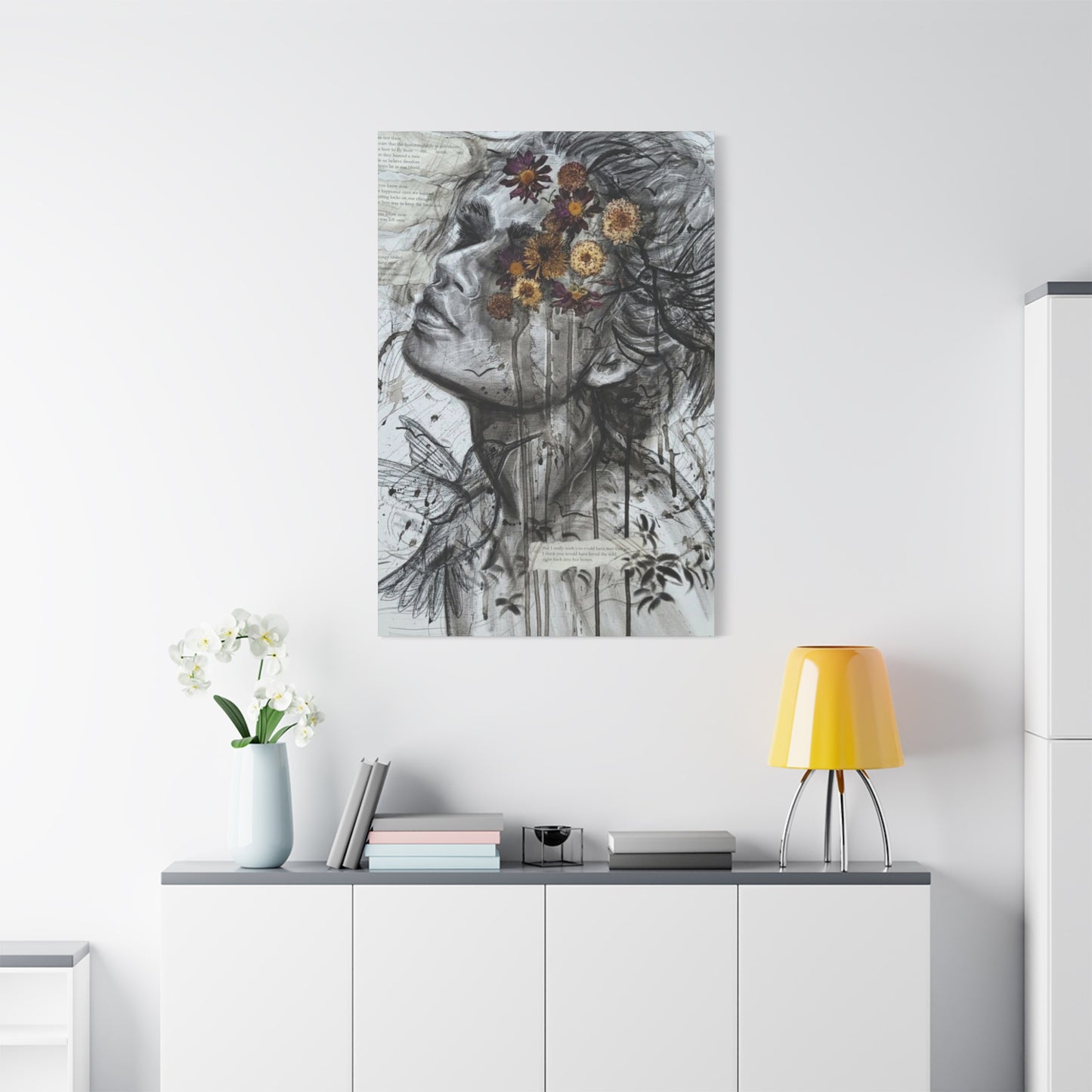 Girl And Flower Abstract Mixed Media Wall Art & Canvas Prints