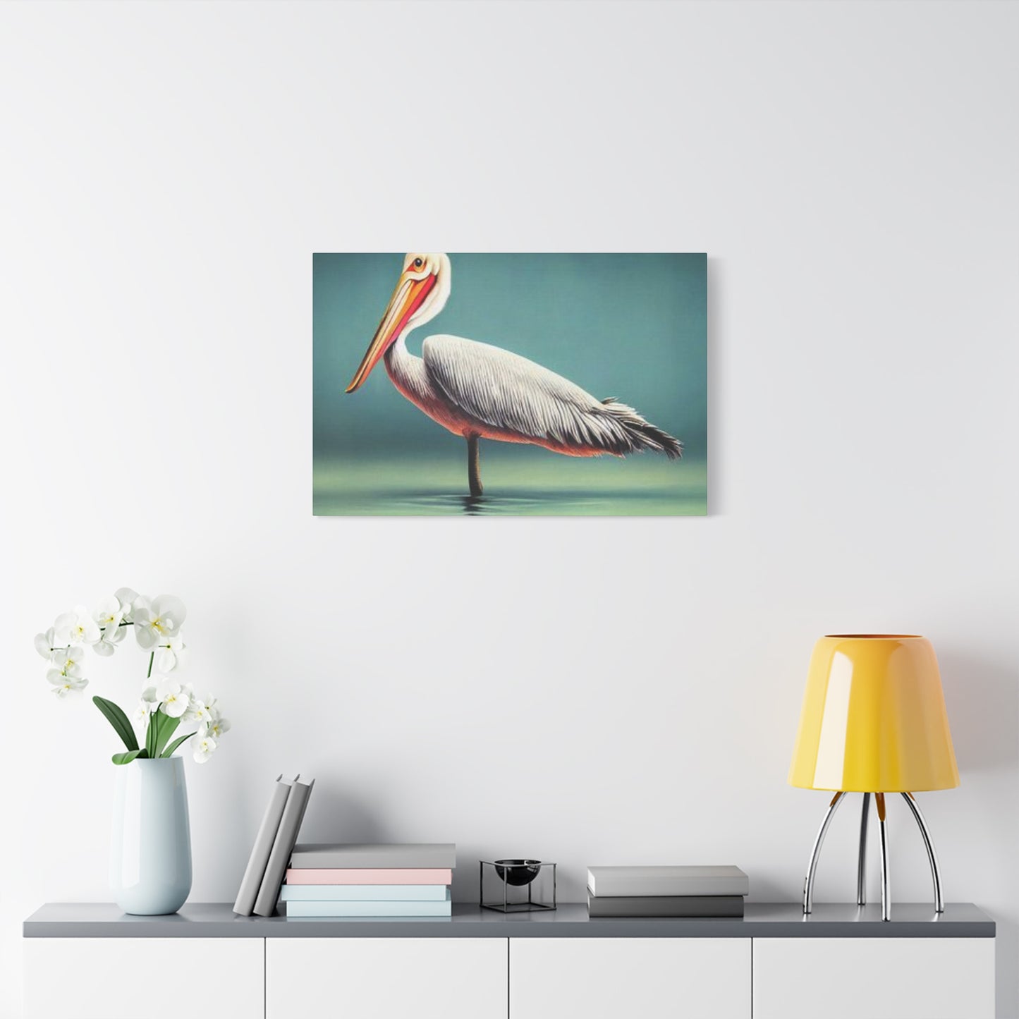 Long Beak Pelican In Pond Wall Art & Canvas Prints