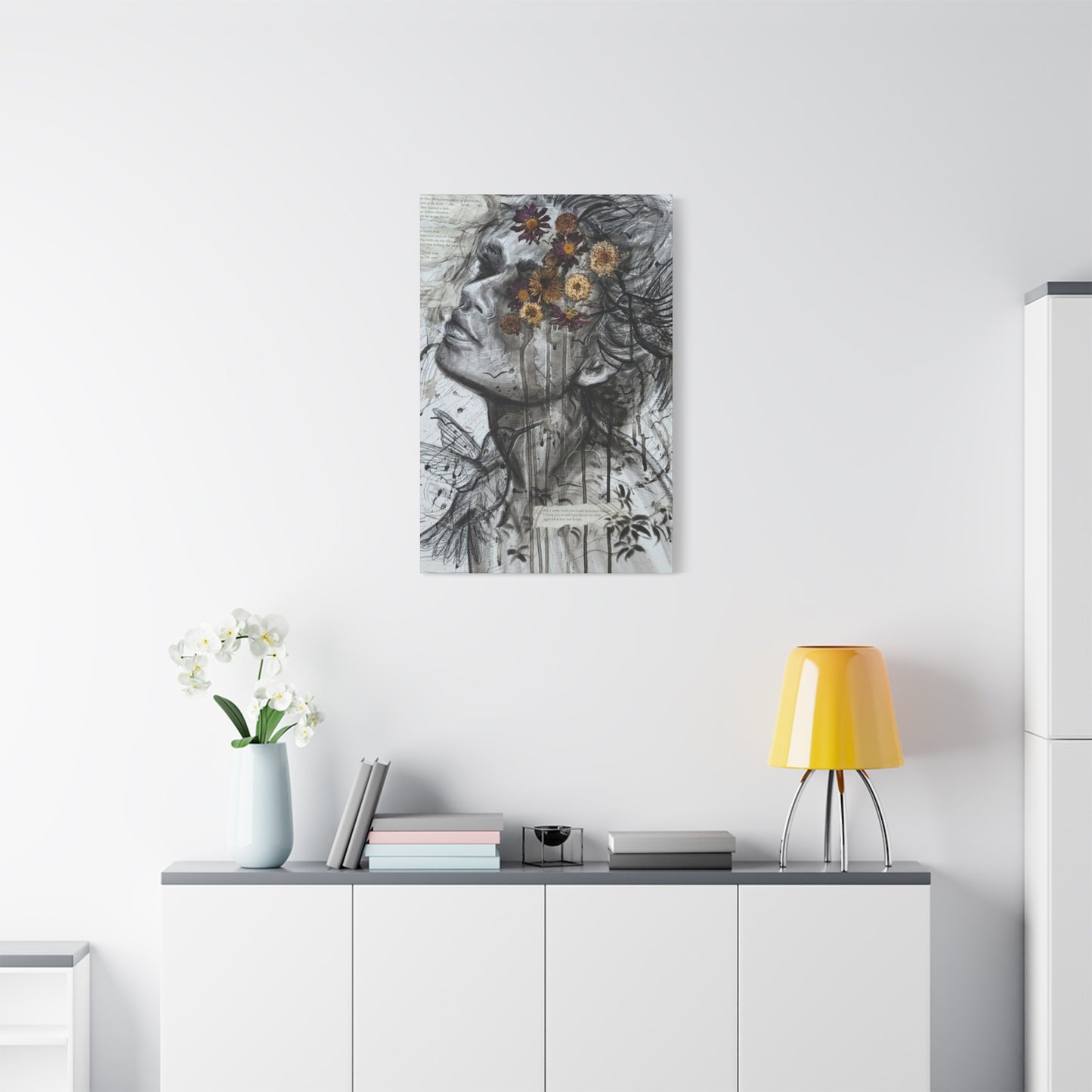 Girl And Flower Abstract Mixed Media Wall Art & Canvas Prints