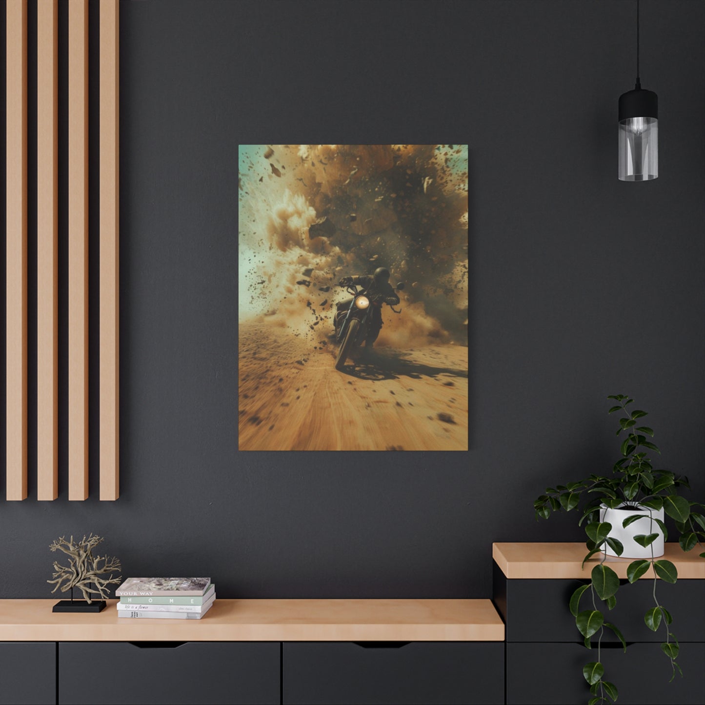 Bike Riding In Desert Motorcycle Wall Art & Canvas Prints