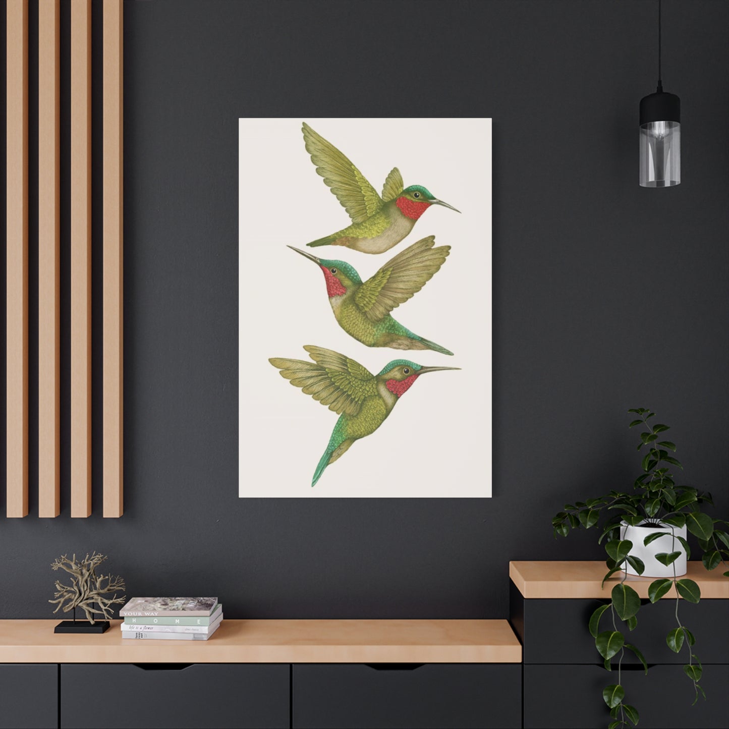 Three Green Humming Bird Painting Wall Art & Canvas Prints