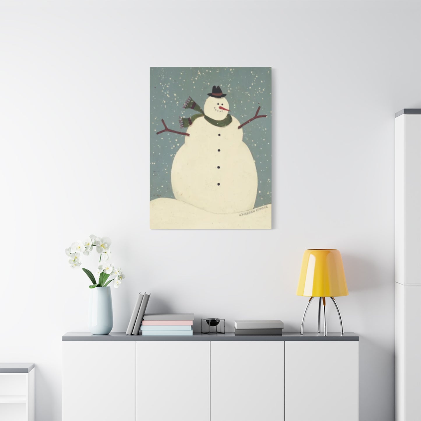 Snowman On Snow Kimble Warren Wall Art & Canvas Prints