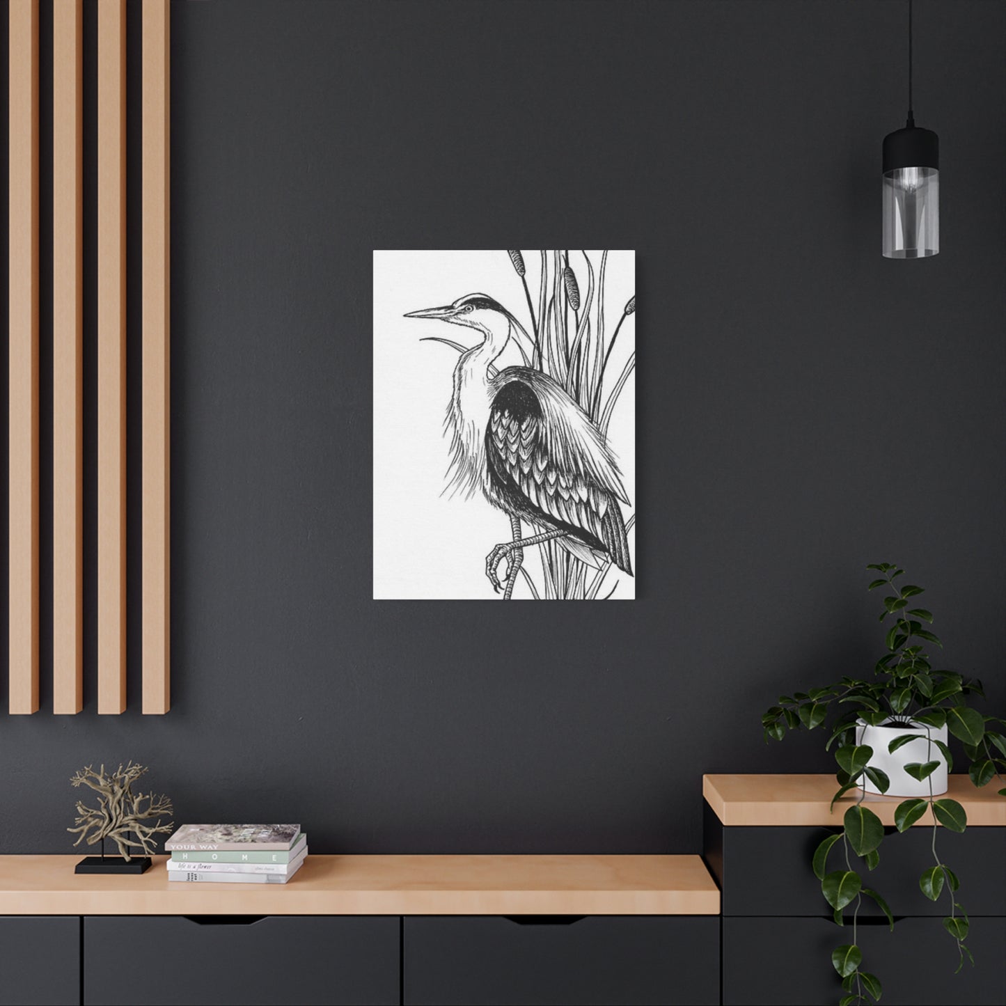 White Heron Drawing Wall Art & Canvas Prints