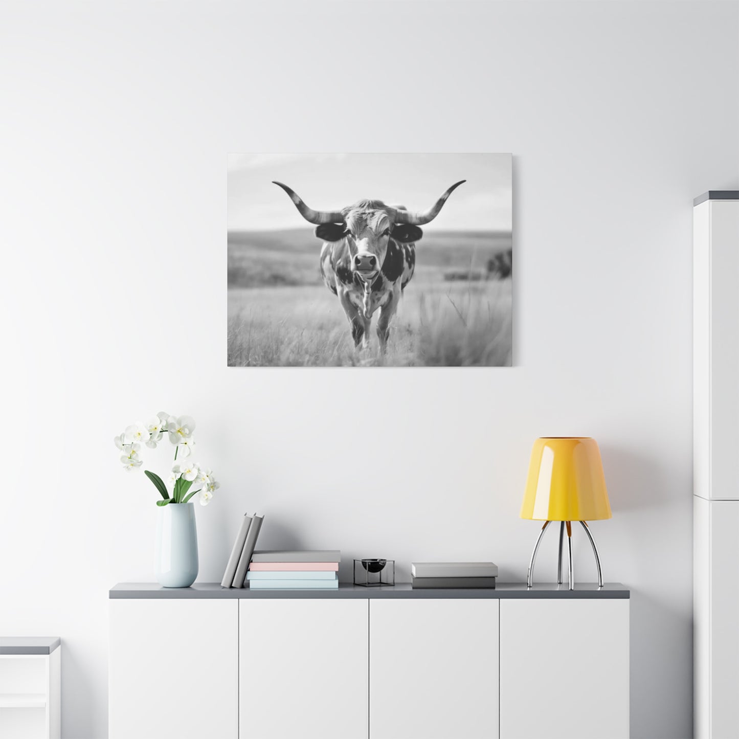 Monochrome Curvy Long Horn Wall Art & Canvas Prints