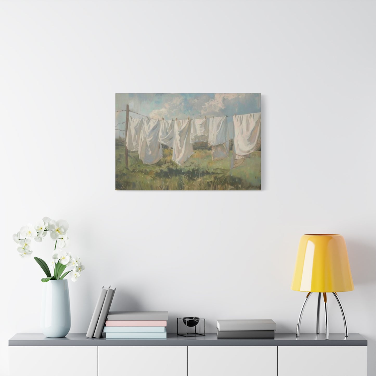 White Clothes Drying Laundry Wall Art & Canvas Prints