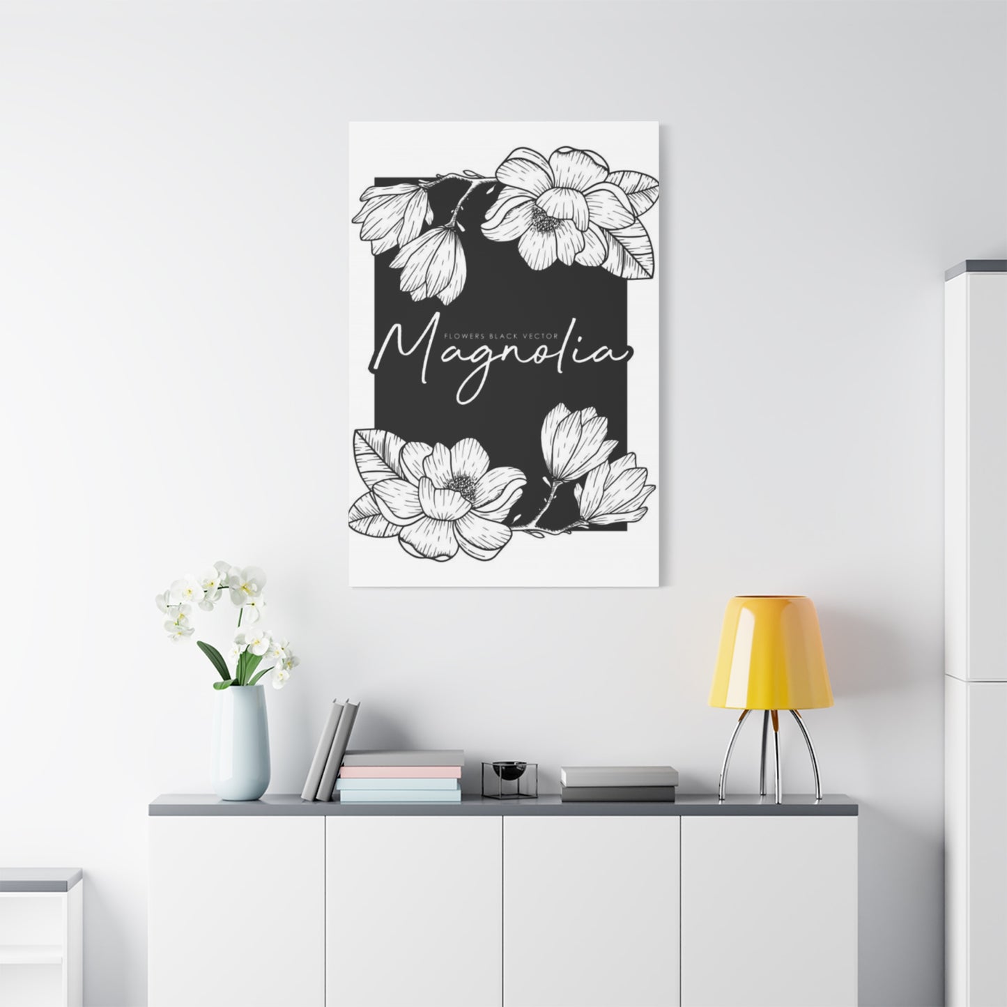 Magnolia Flower White Drawing Wall Art & Canvas Prints