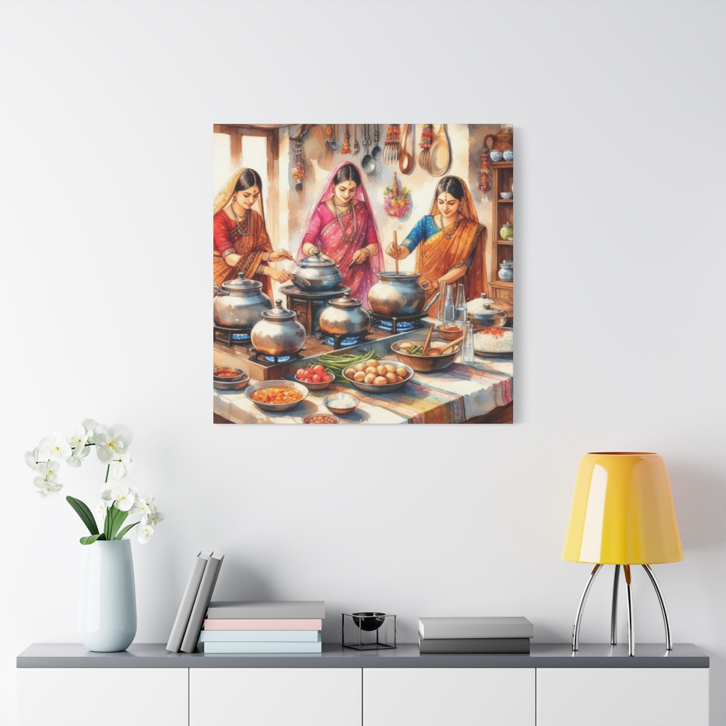 Indian Women Cooking Wall Art & Canvas Prints