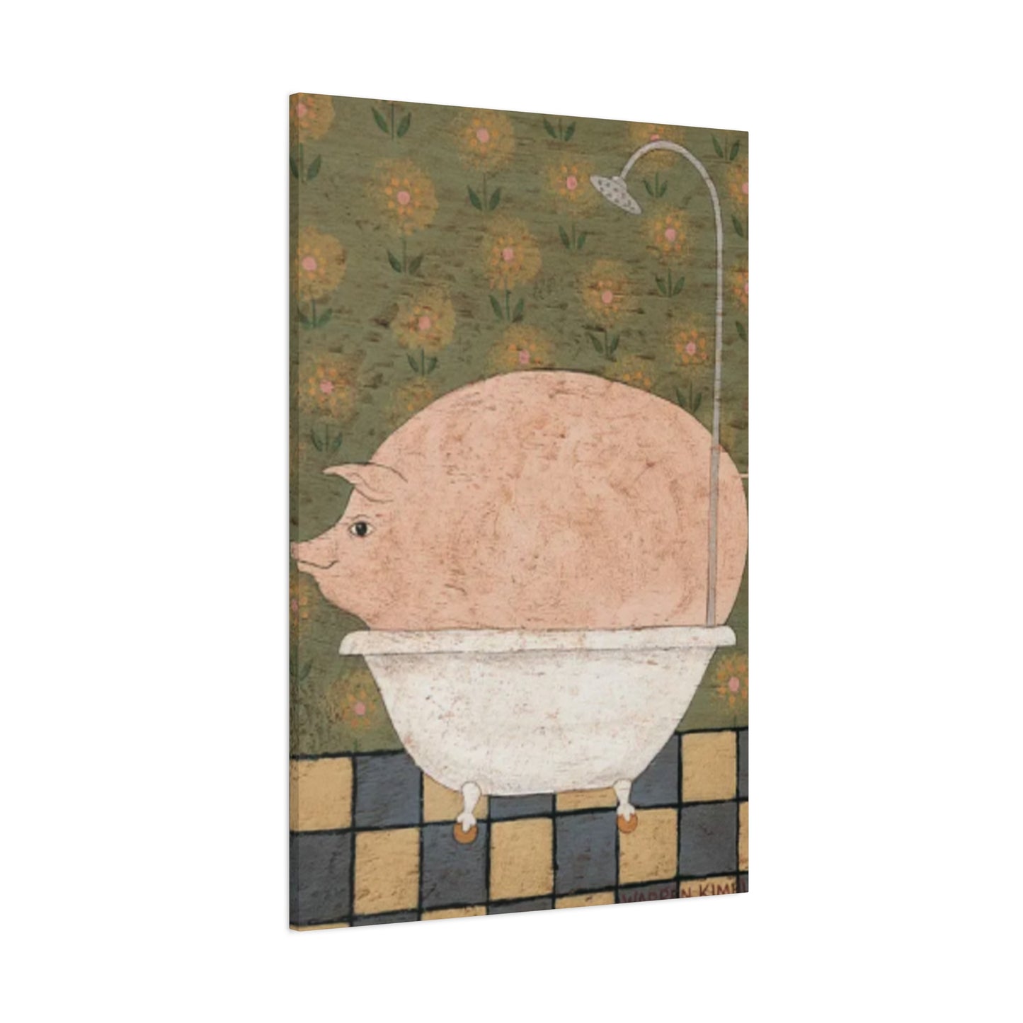 Fat Pig In Bathtub Kimble Warren Wall Art & Canvas Prints