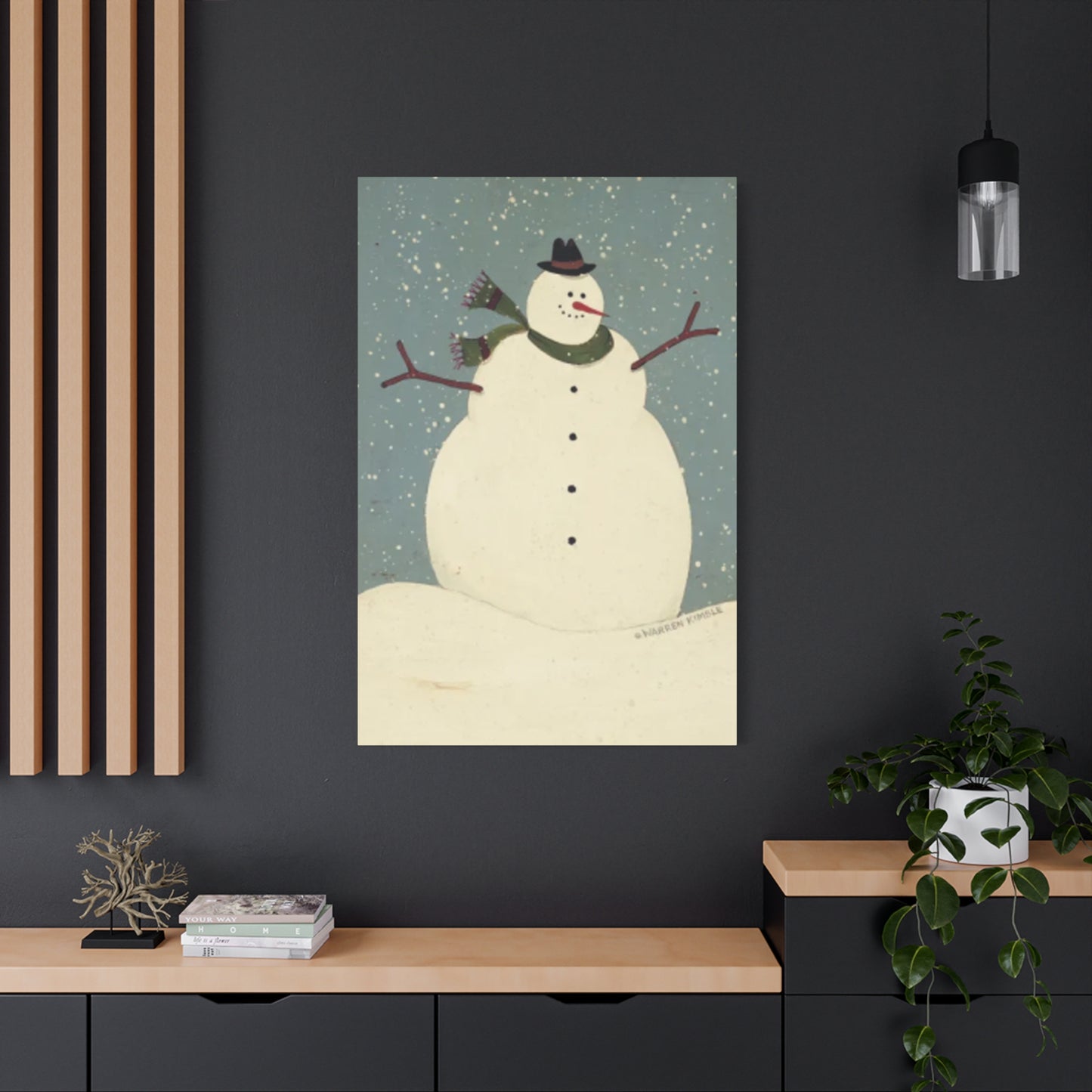 Snowman On Snow Kimble Warren Wall Art & Canvas Prints