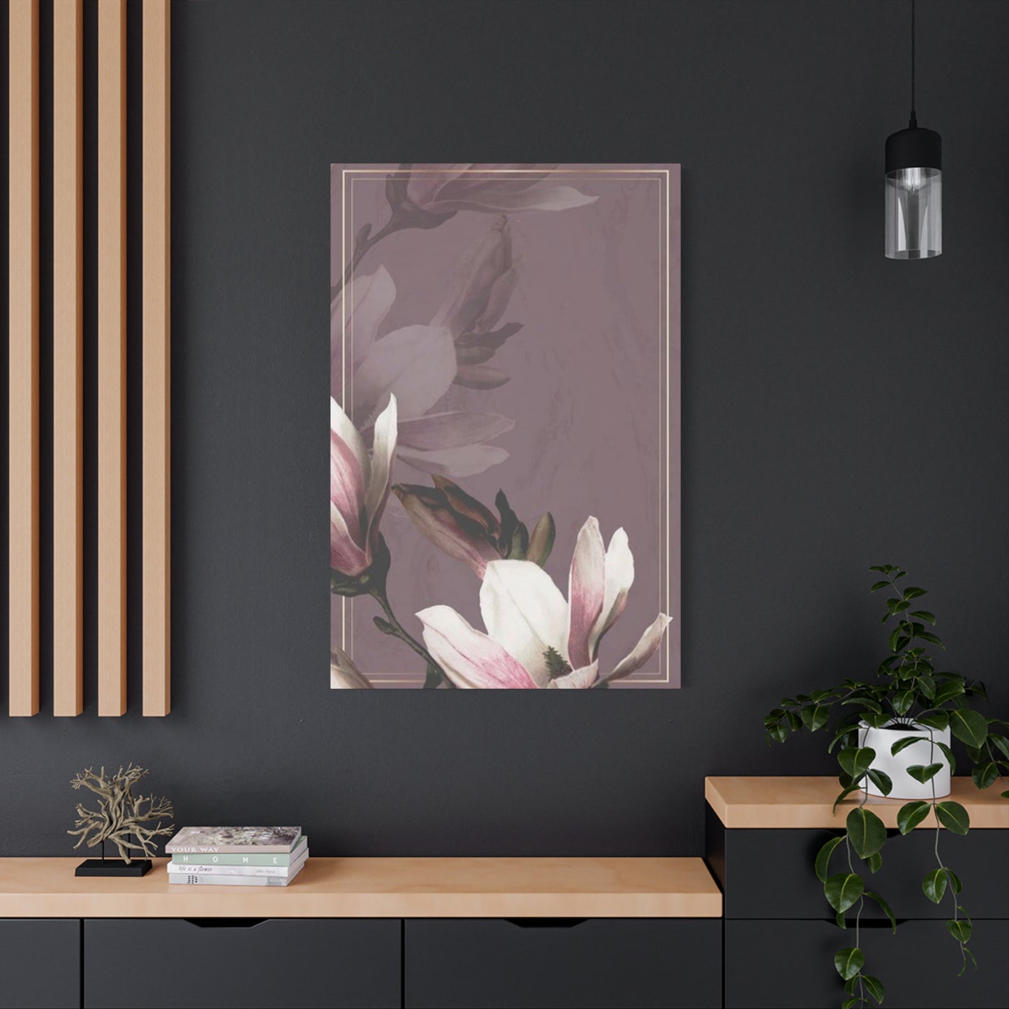 Purple Magnolia Flower with Painting Wall Art & Canvas Prints