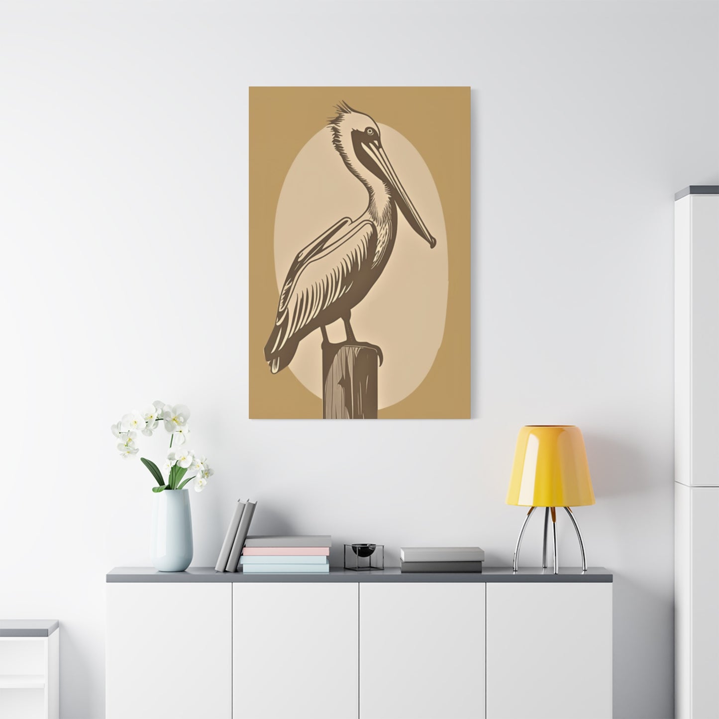 Long Beak Pelican Brown Painting Wall Art & Canvas Prints