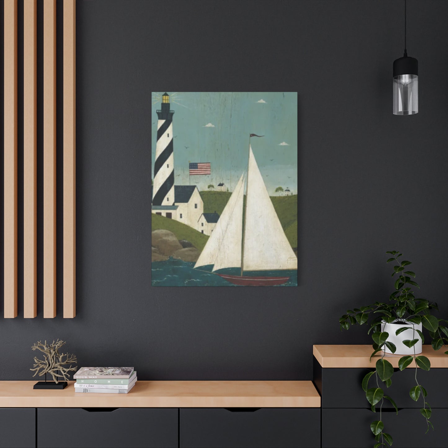 Lighthouse And Sailboat Kimble Warren Wall Art & Canvas Prints