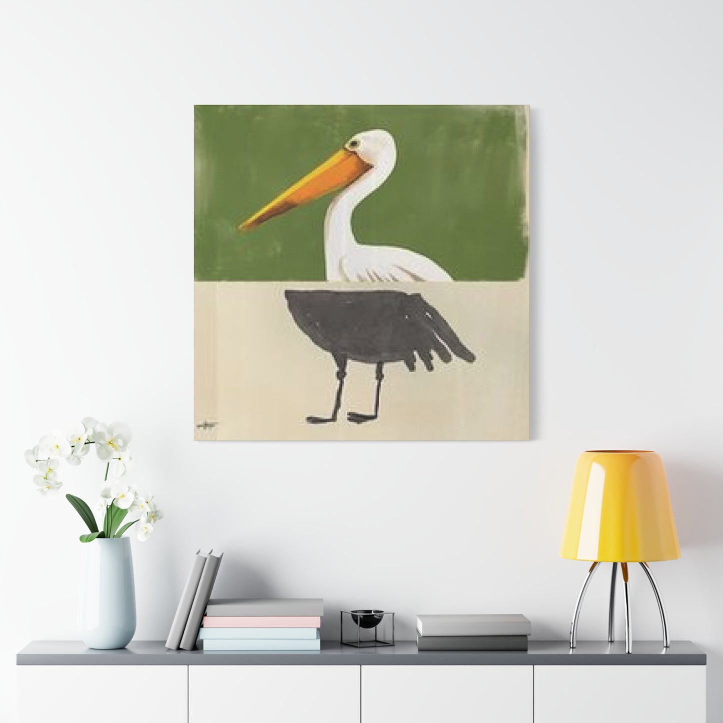 Black & White Pelican Cartoon Poster Wall Art & Canvas Prints