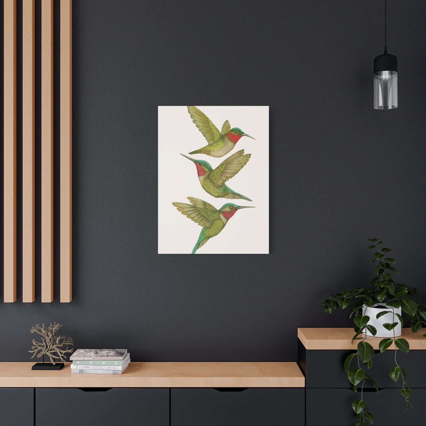 Three Green Humming Bird Painting Wall Art & Canvas Prints