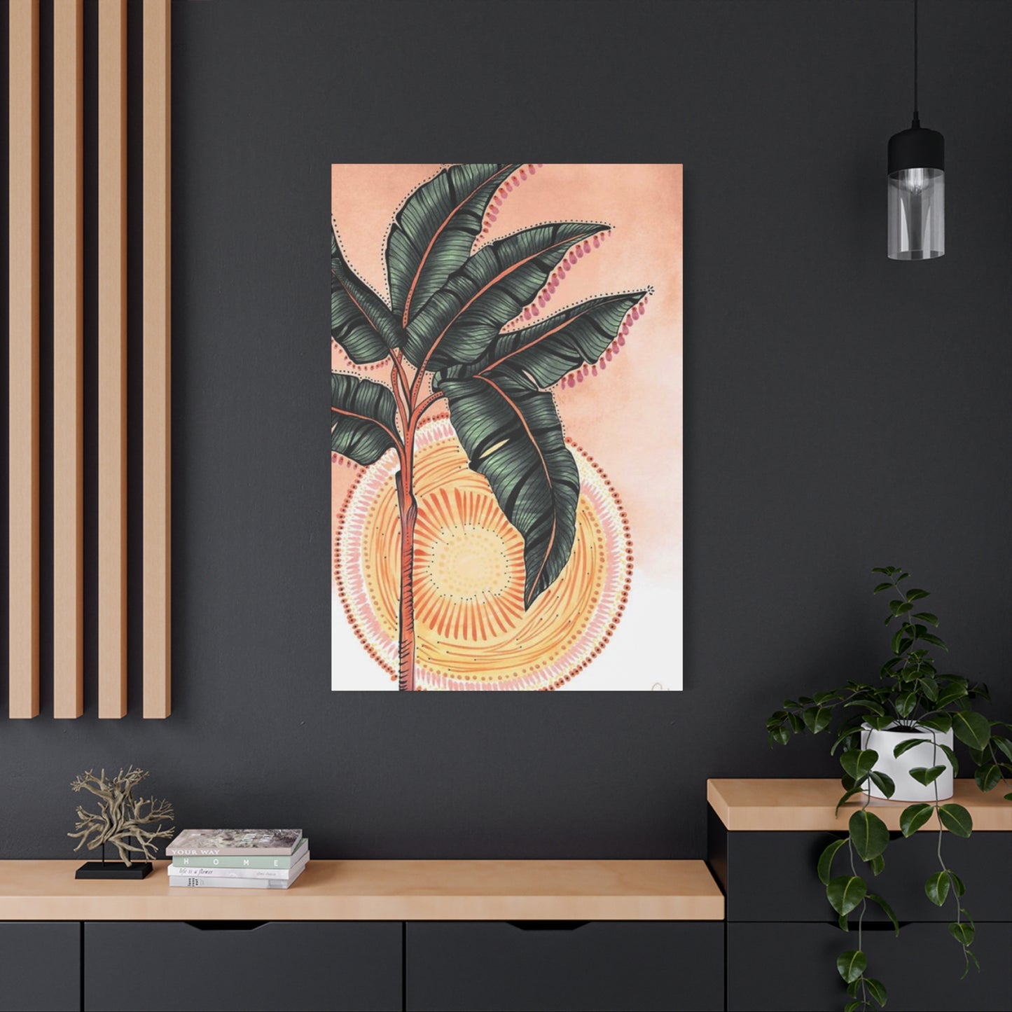 Sunset & Palm Tree Drawing Wall Art & Canvas Prints