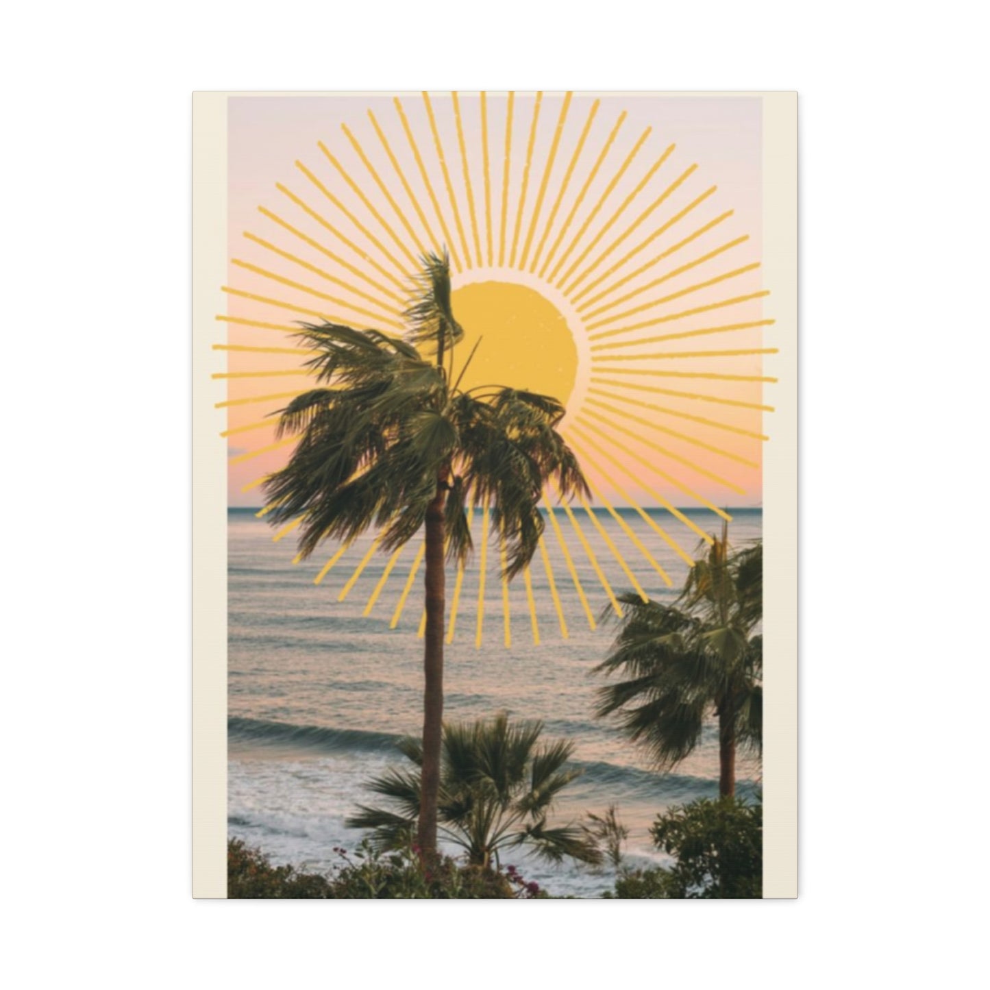 Sunset & Palm Tree On The Beach Wall Art & Canvas Prints